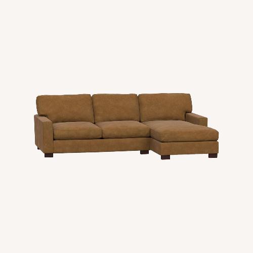Used Pottery Barn Camel Leather Turner Sectional for sale on AptDeco