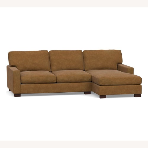 Used Pottery Barn Camel Leather Turner Sectional for sale on AptDeco
