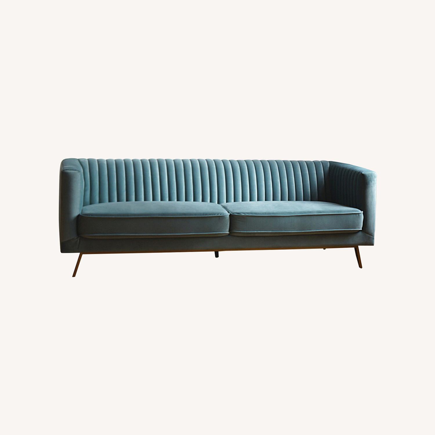 Modern Sofa in Seafoam Blue-Green Velvet - image-4