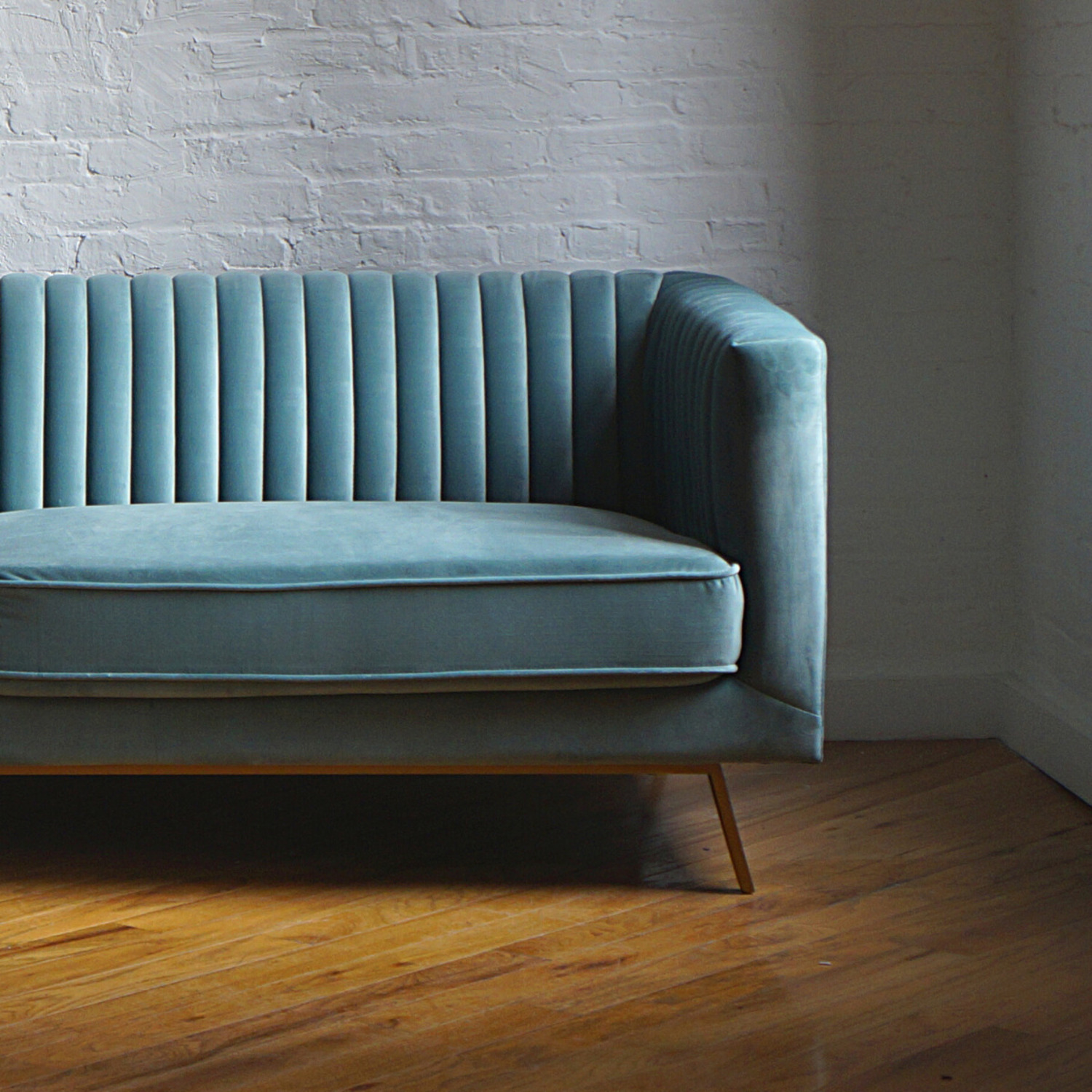 Modern Sofa in Seafoam Blue-Green Velvet - image-2