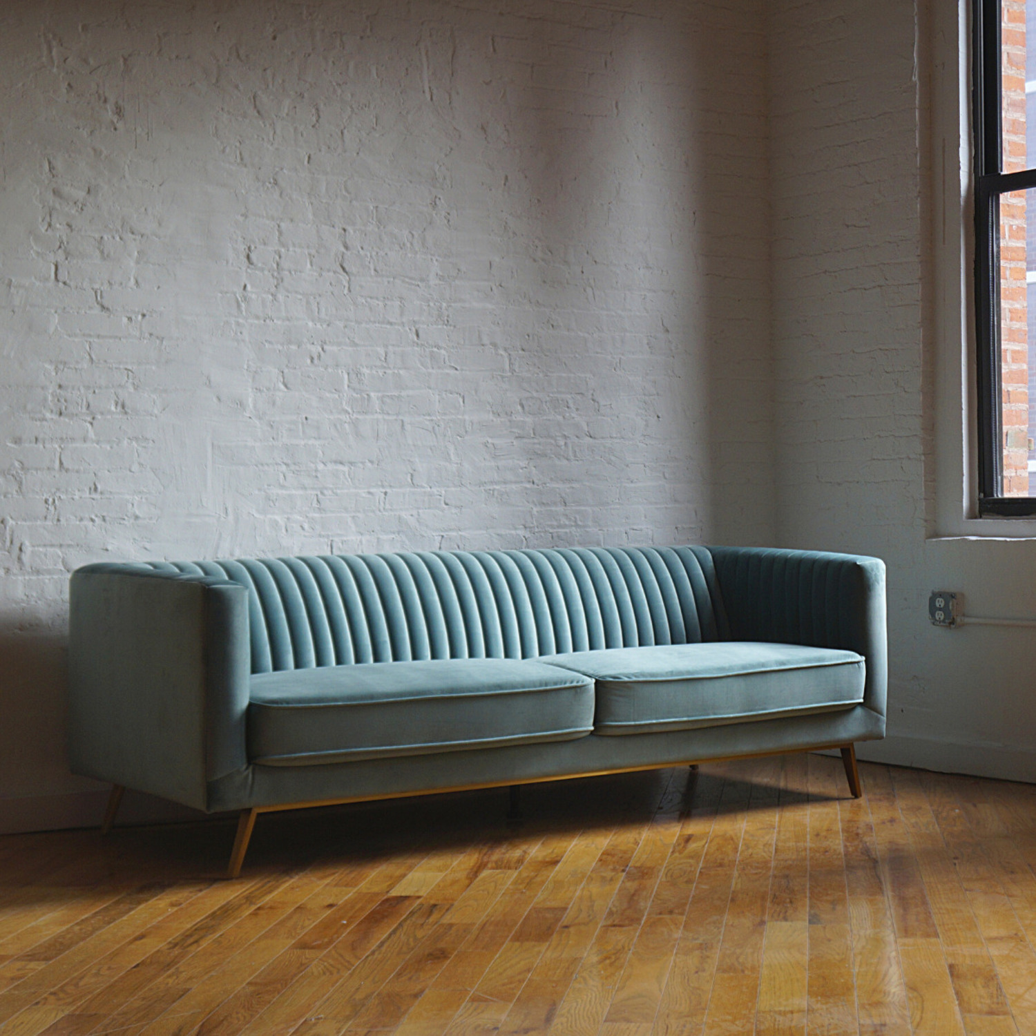 Modern Sofa in Seafoam Blue-Green Velvet - image-3
