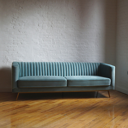 Used Modern Sofa in Seafoam Blue-Green Velvet for sale on AptDeco