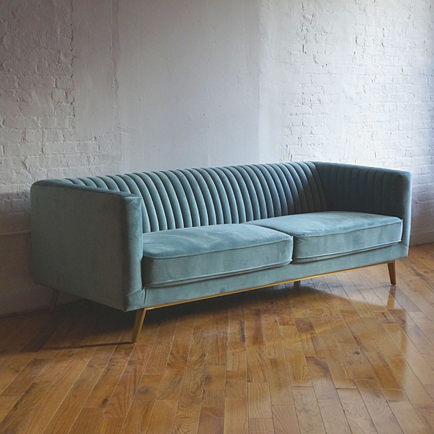 Modern Sofa in Seafoam Blue-Green Velvet - image-1