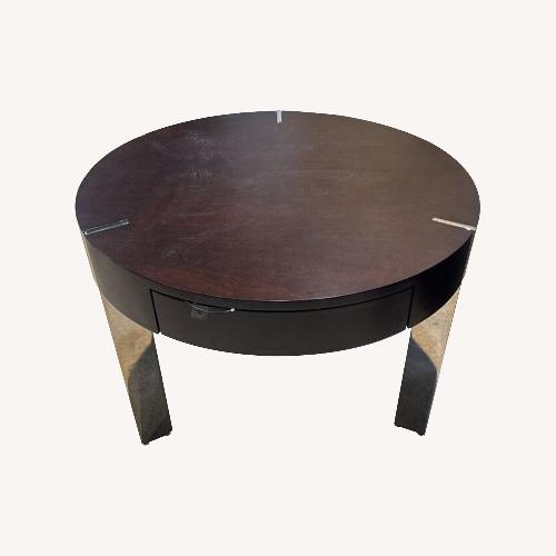 Used Round Wood & Metal 1-Drawer Coffee Table for sale on AptDeco