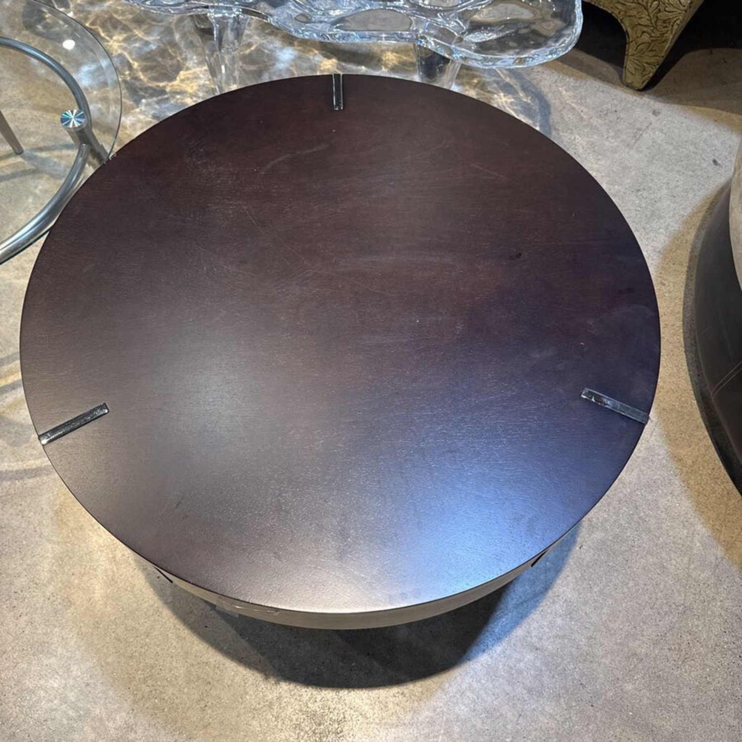 Round Wood & Metal 1-Drawer Coffee Table - image-2