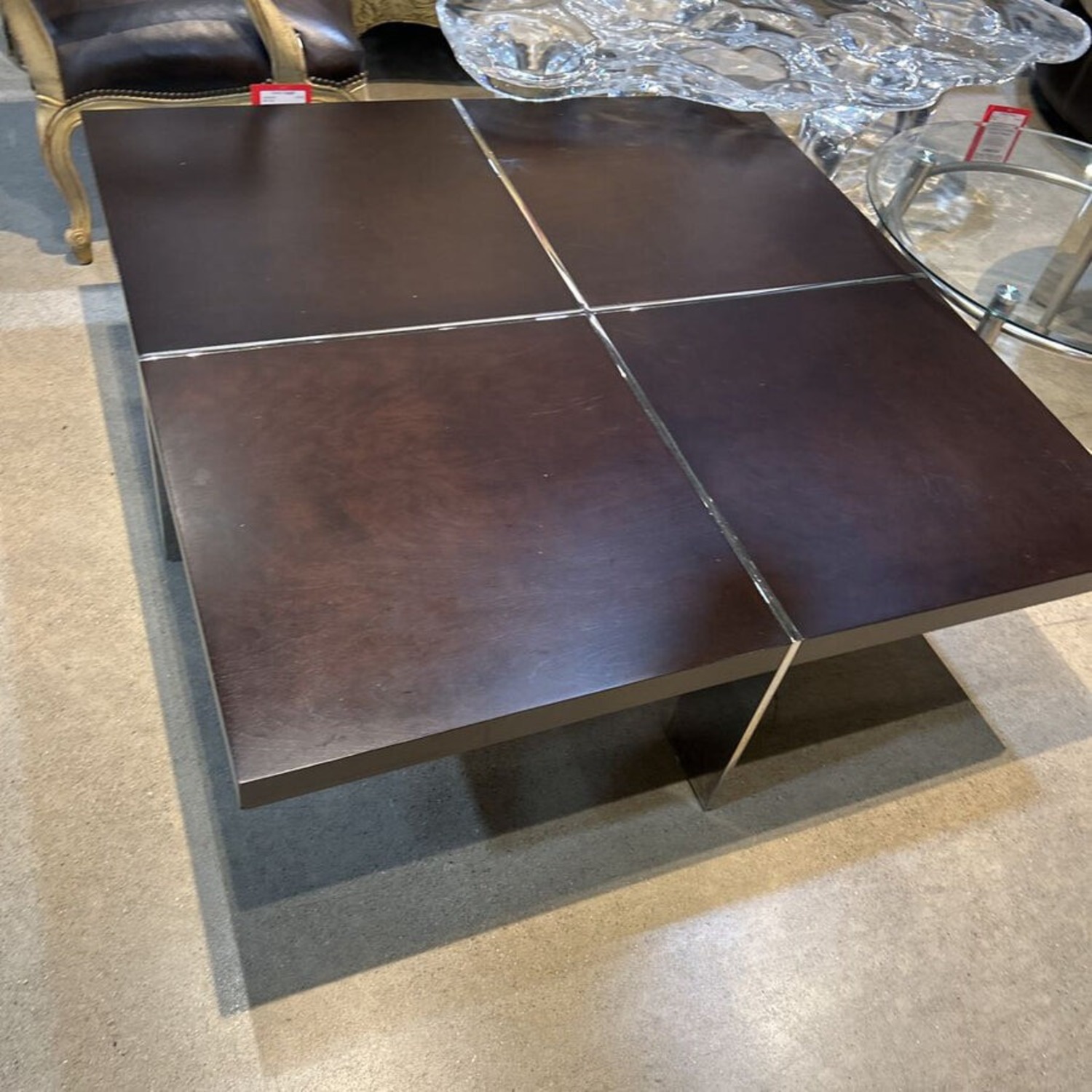 Modern Metal & Wood Square Coffee Table - image-2