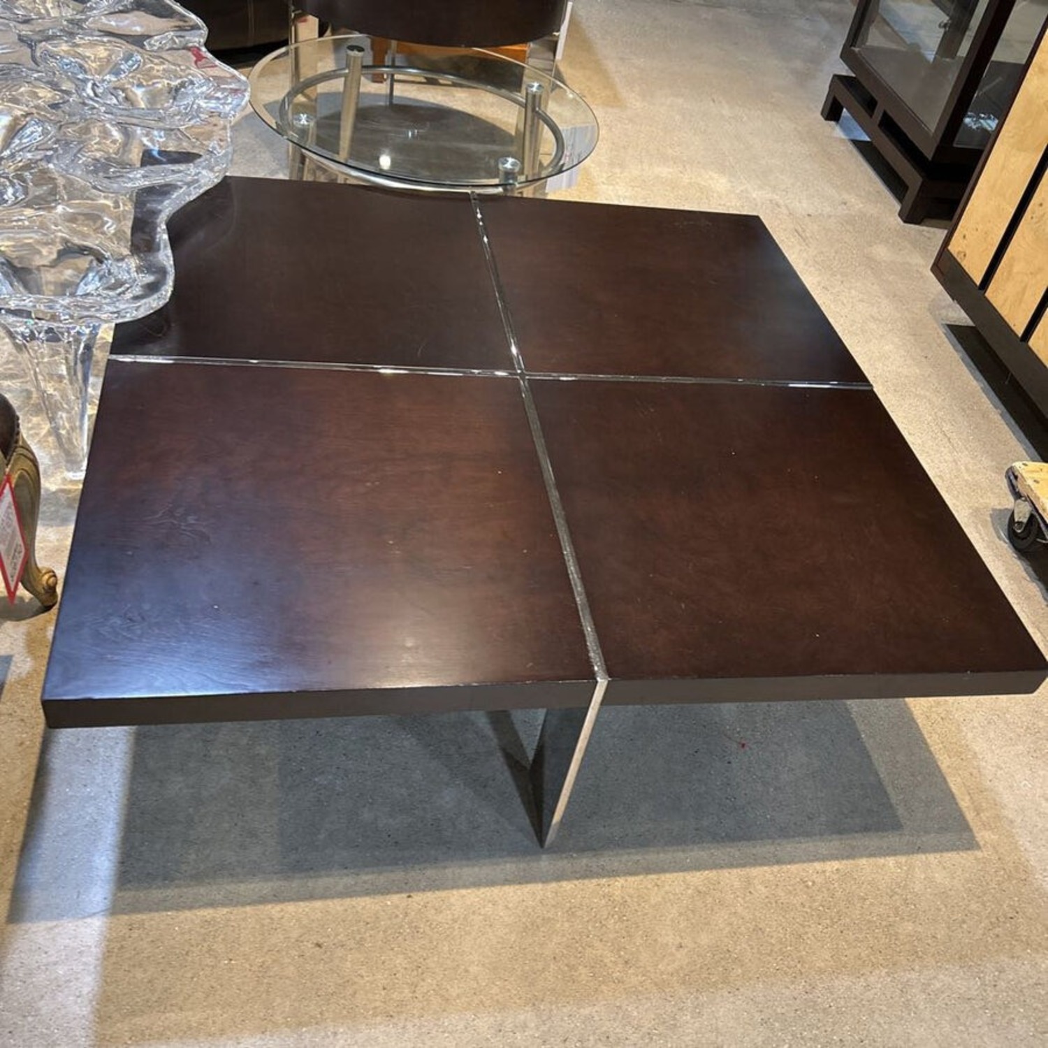 Modern Metal & Wood Square Coffee Table - image-1