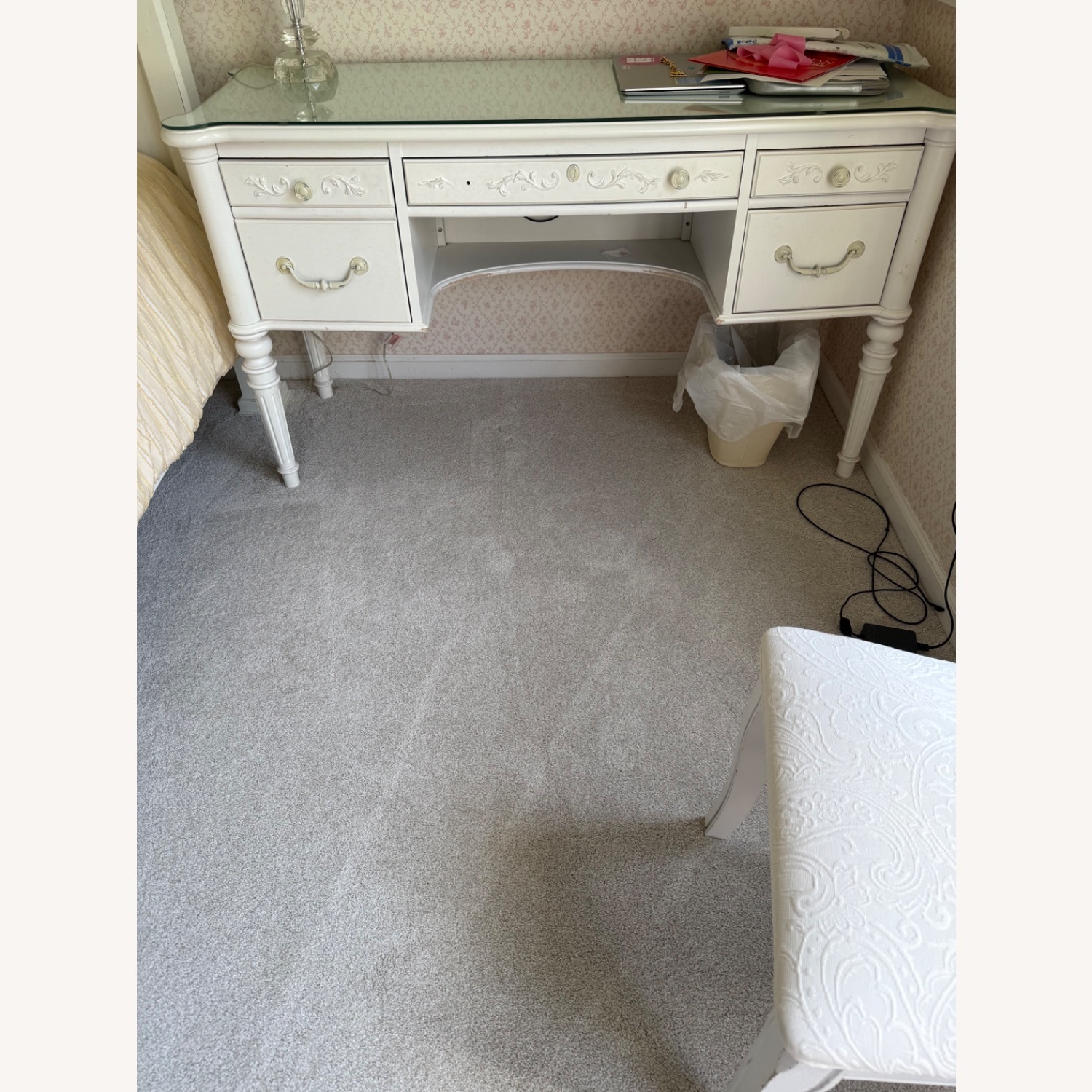 White Desk With Glass Top - image-1