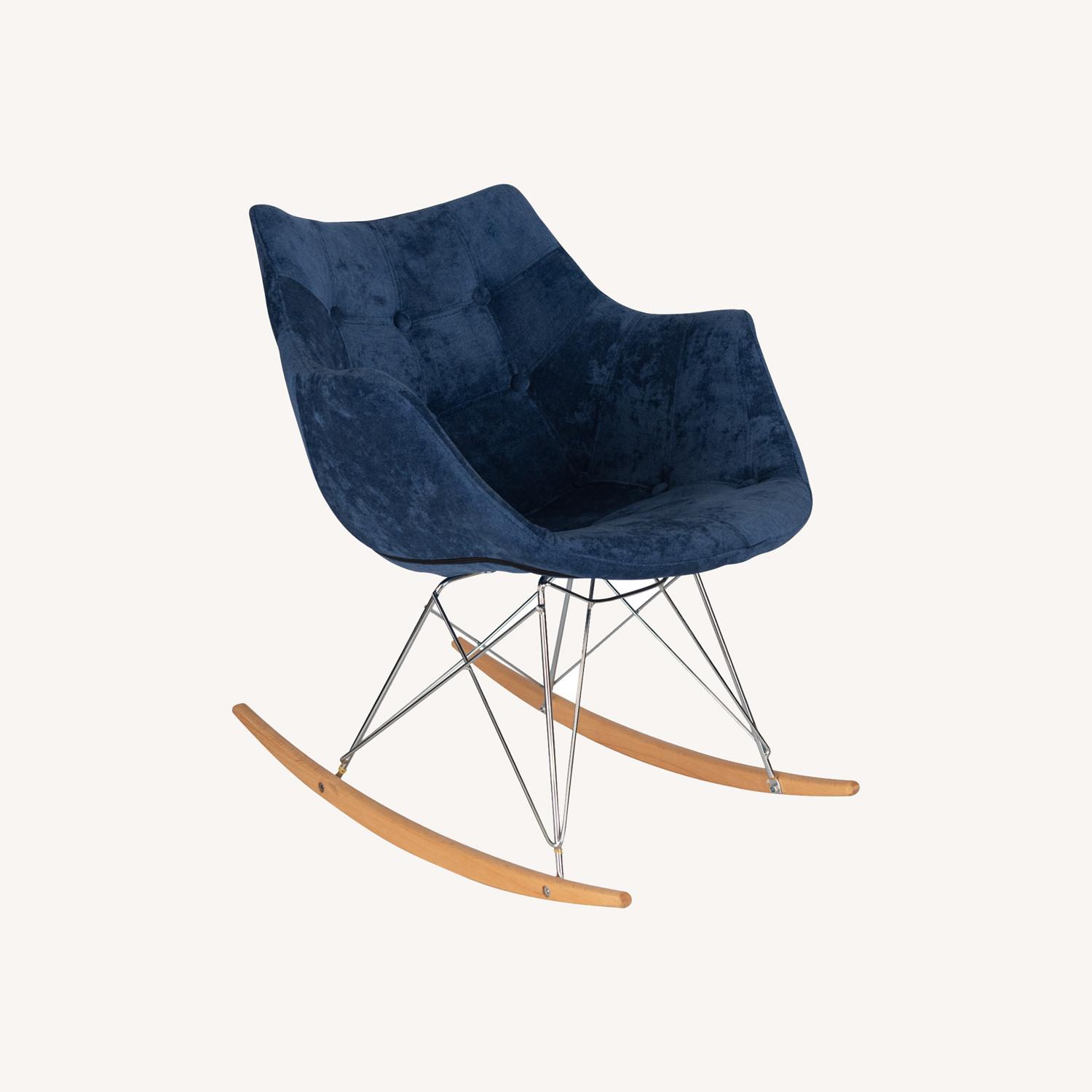 LeisureMod Willow Navy Blue Velvet Rocking Chair - image-0