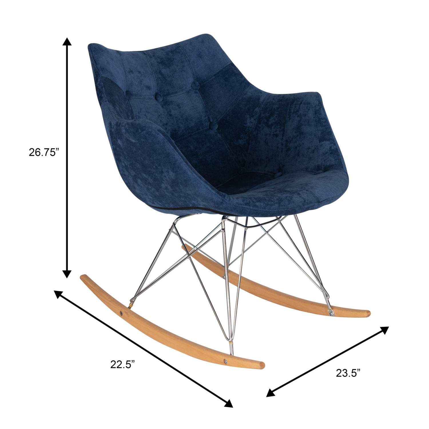 LeisureMod Willow Navy Blue Velvet Rocking Chair - image-8