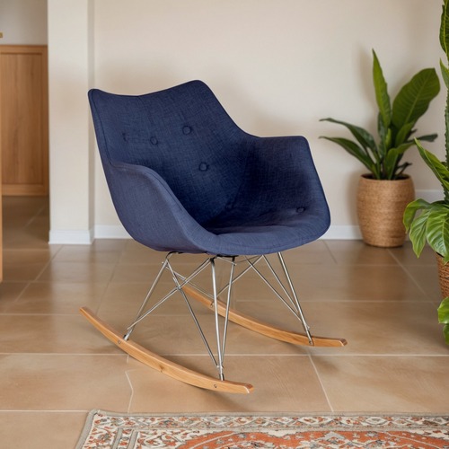 Used LeisureMod Willow Navy Blue Velvet Rocking Chair for sale on AptDeco