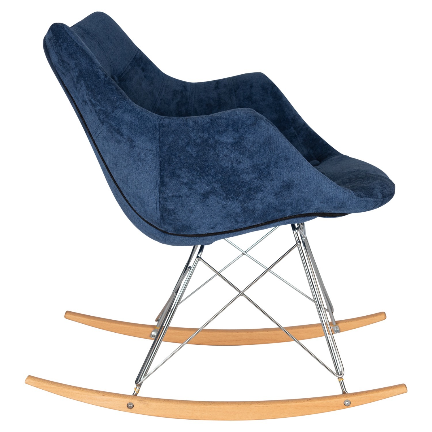 LeisureMod Willow Navy Blue Velvet Rocking Chair - image-4