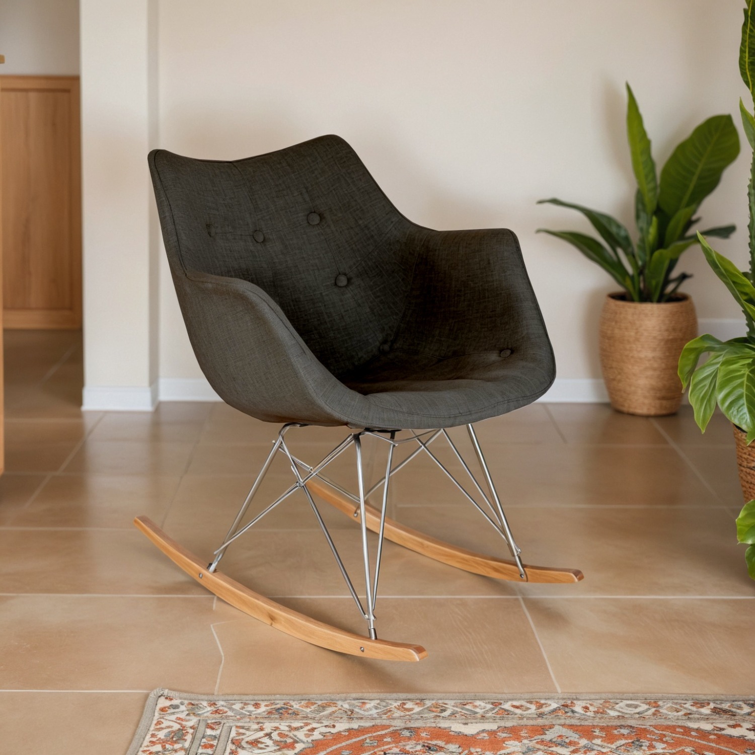 LeisureMod Willow Dark Brown Velvet Rocking Chair - image-6