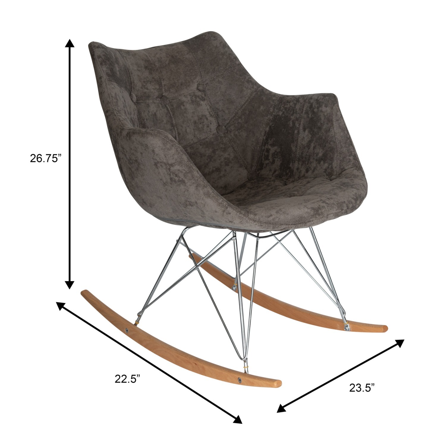 LeisureMod Willow Dark Brown Velvet Rocking Chair - image-8