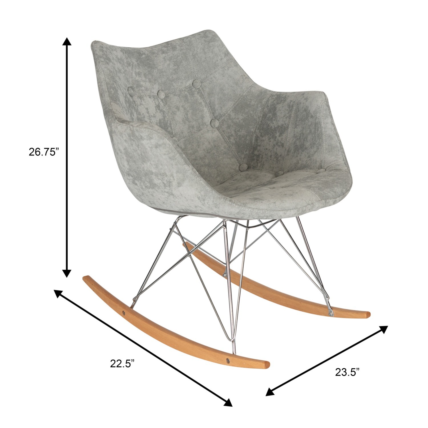 LeisureMod Willow Silver Velvet Rocking Chair - image-8