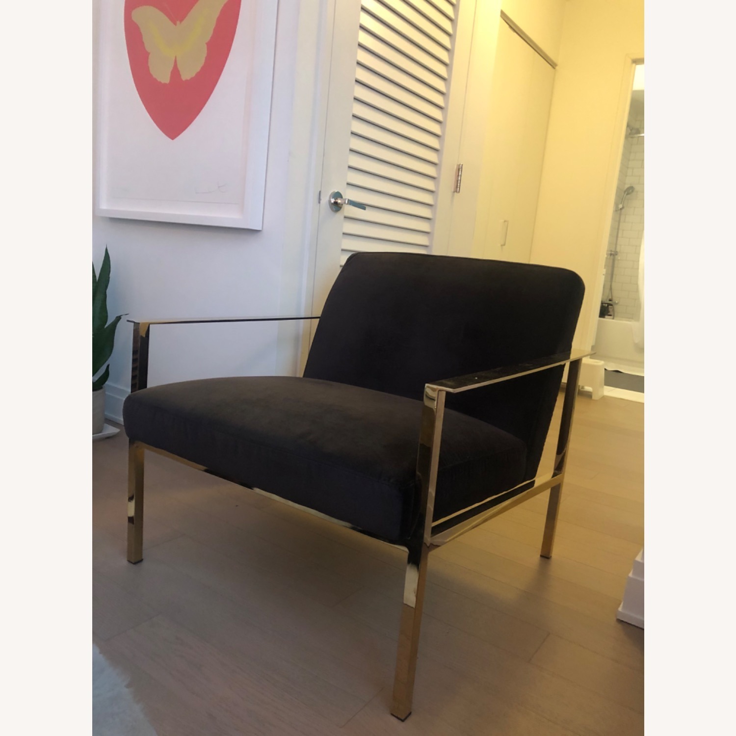 CB2 Cue Black Velvet Armchair - image-1