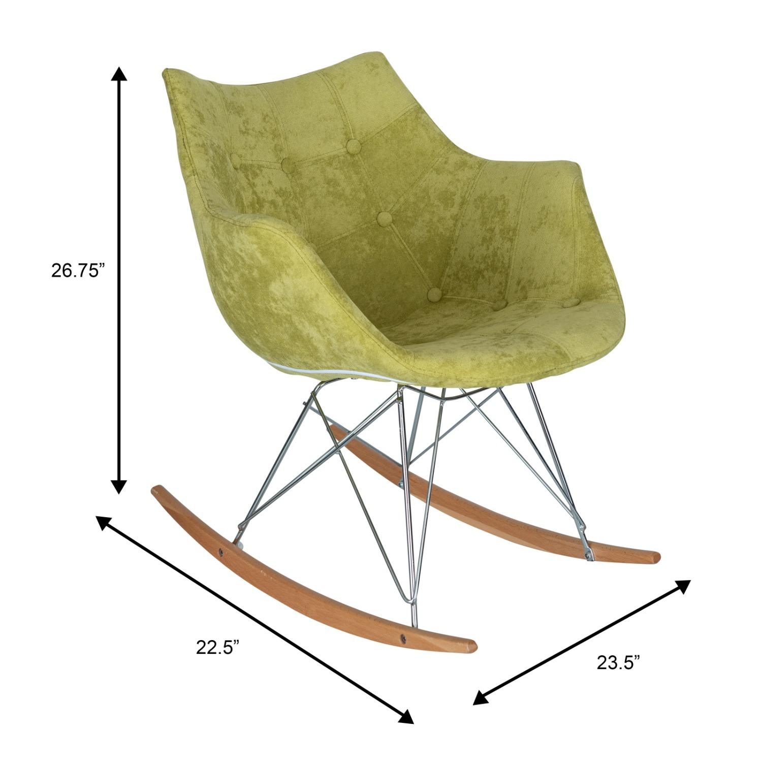 LeisureMod Willow Light Green Velvet Rocking Chair - image-7