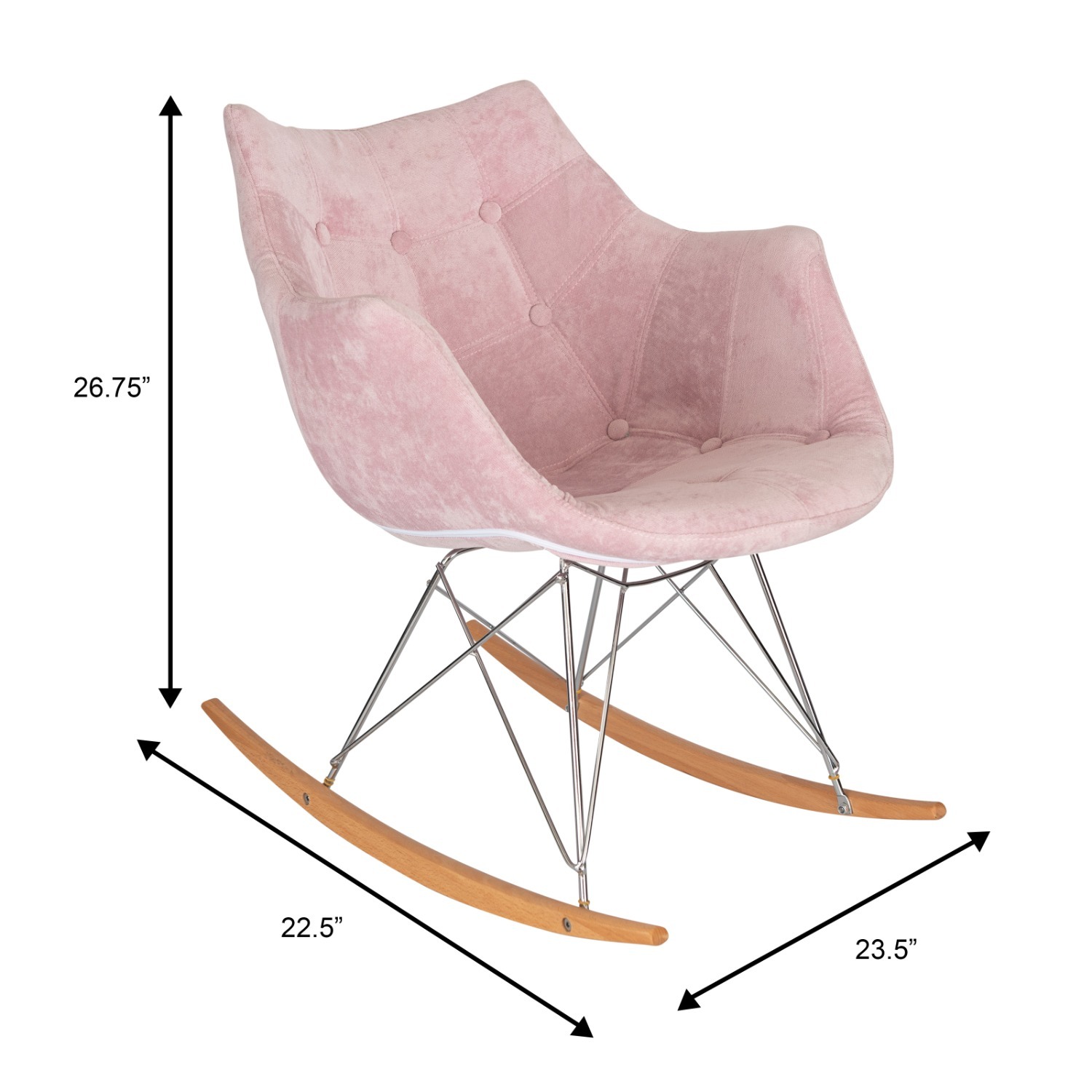 LeisureMod Willow Pink Velvet Rocking Chair - image-8