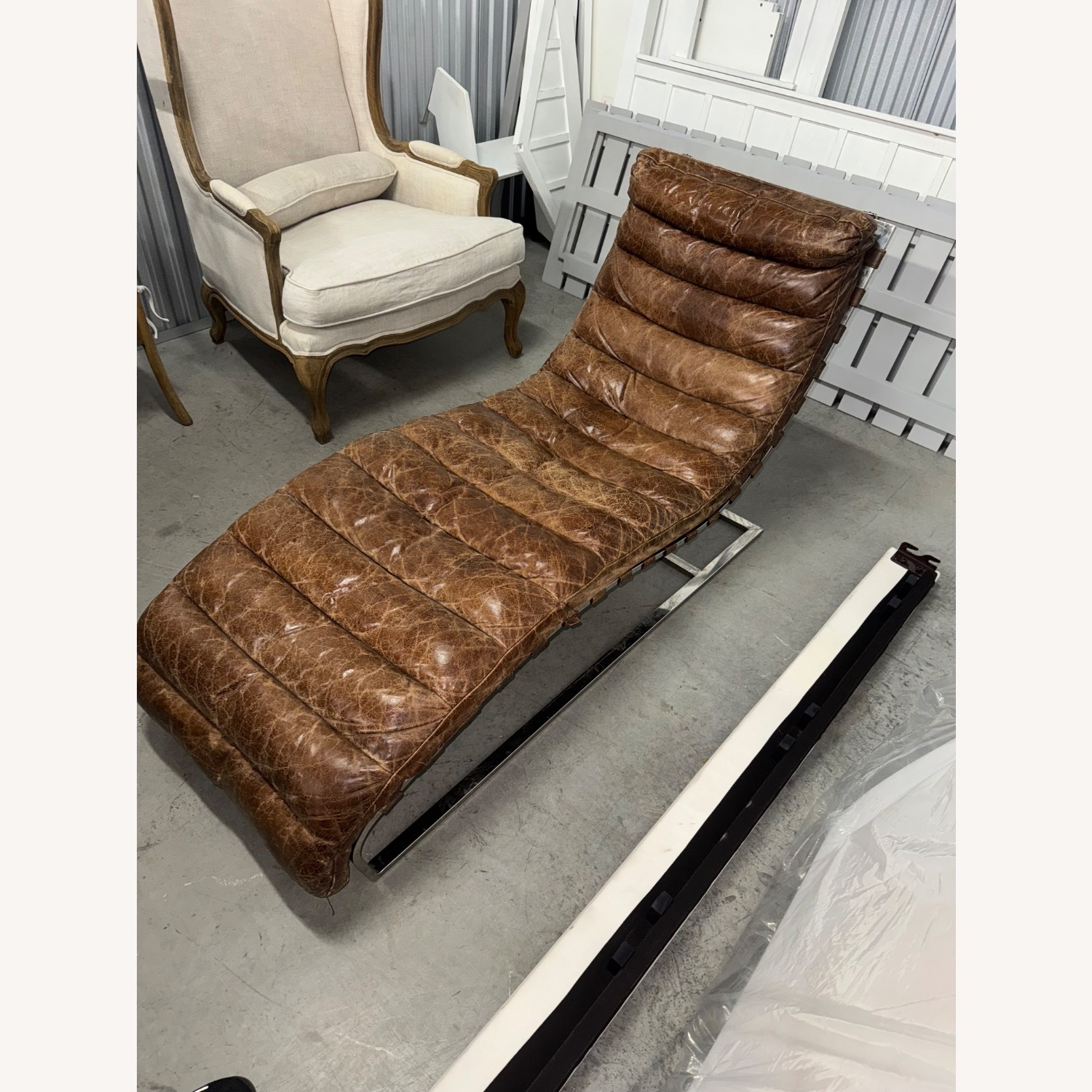 Restoration Hardware Oviedo Leather Chaise - image-1