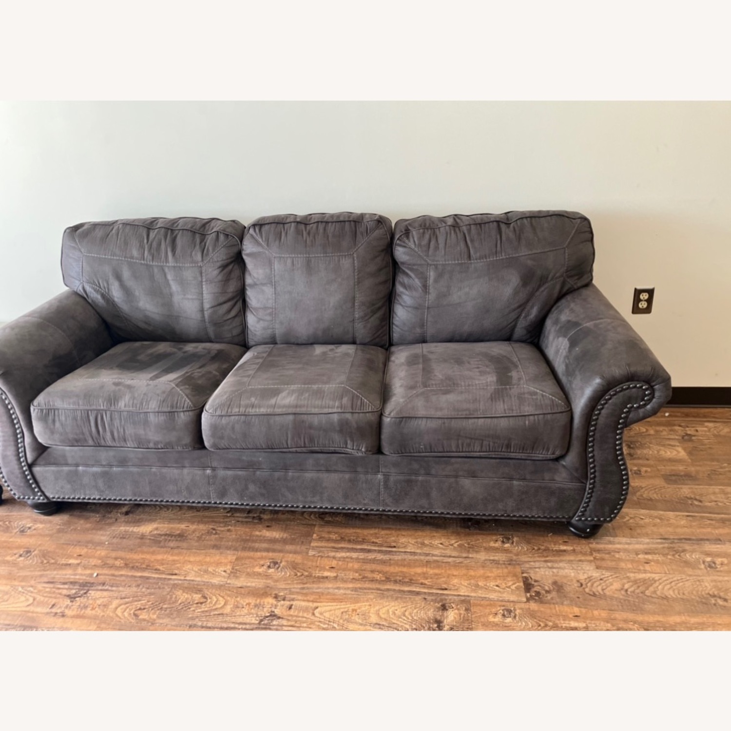 Ashley Furniture Charcoal Grey Recliner Sofa - image-1