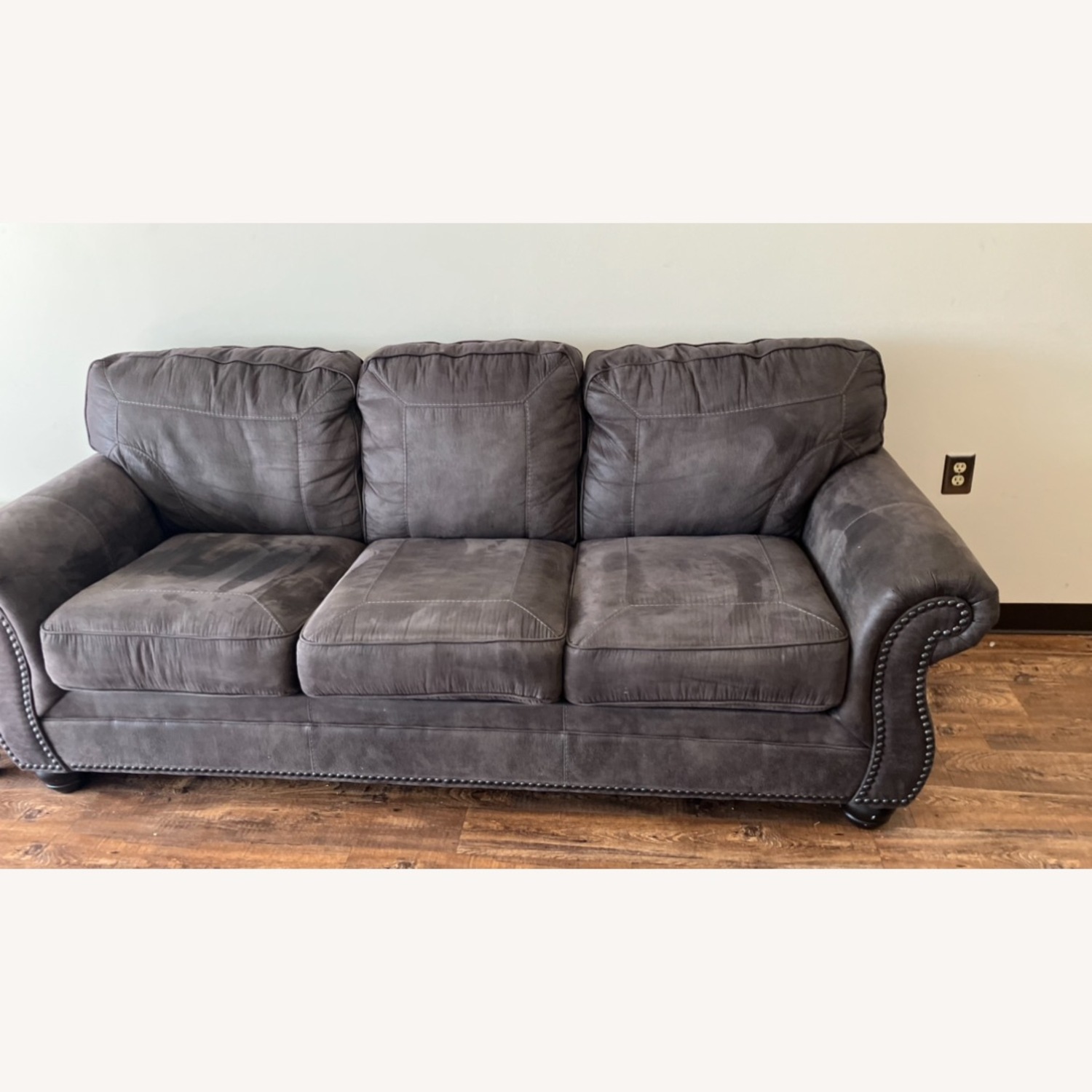 Ashley Furniture Charcoal Grey Recliner Sofa - image-3