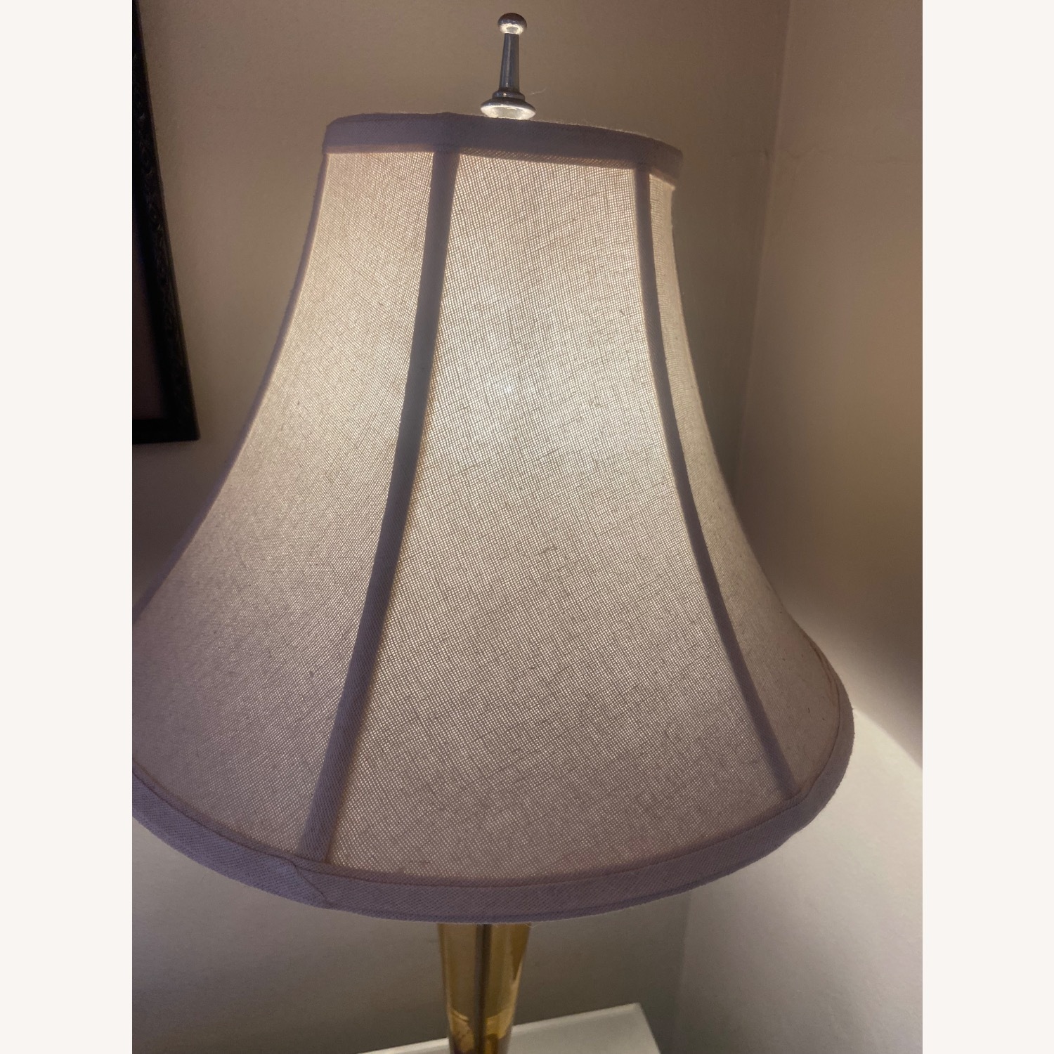 Amber Glass Lamp With Fabric Shade, Pewter Base - image-3