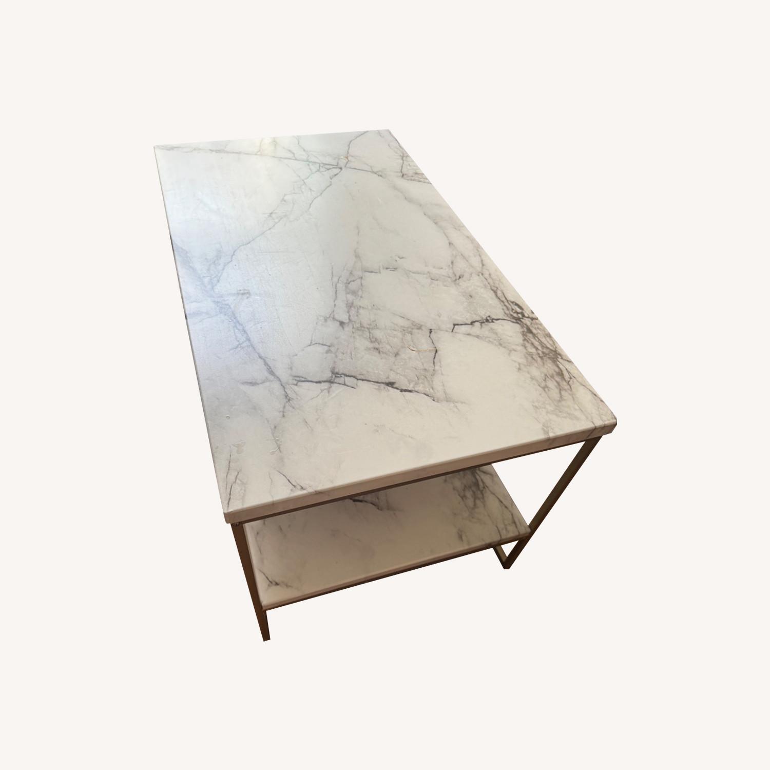 Marble Top Coffee Table with Gold Frame - image-0