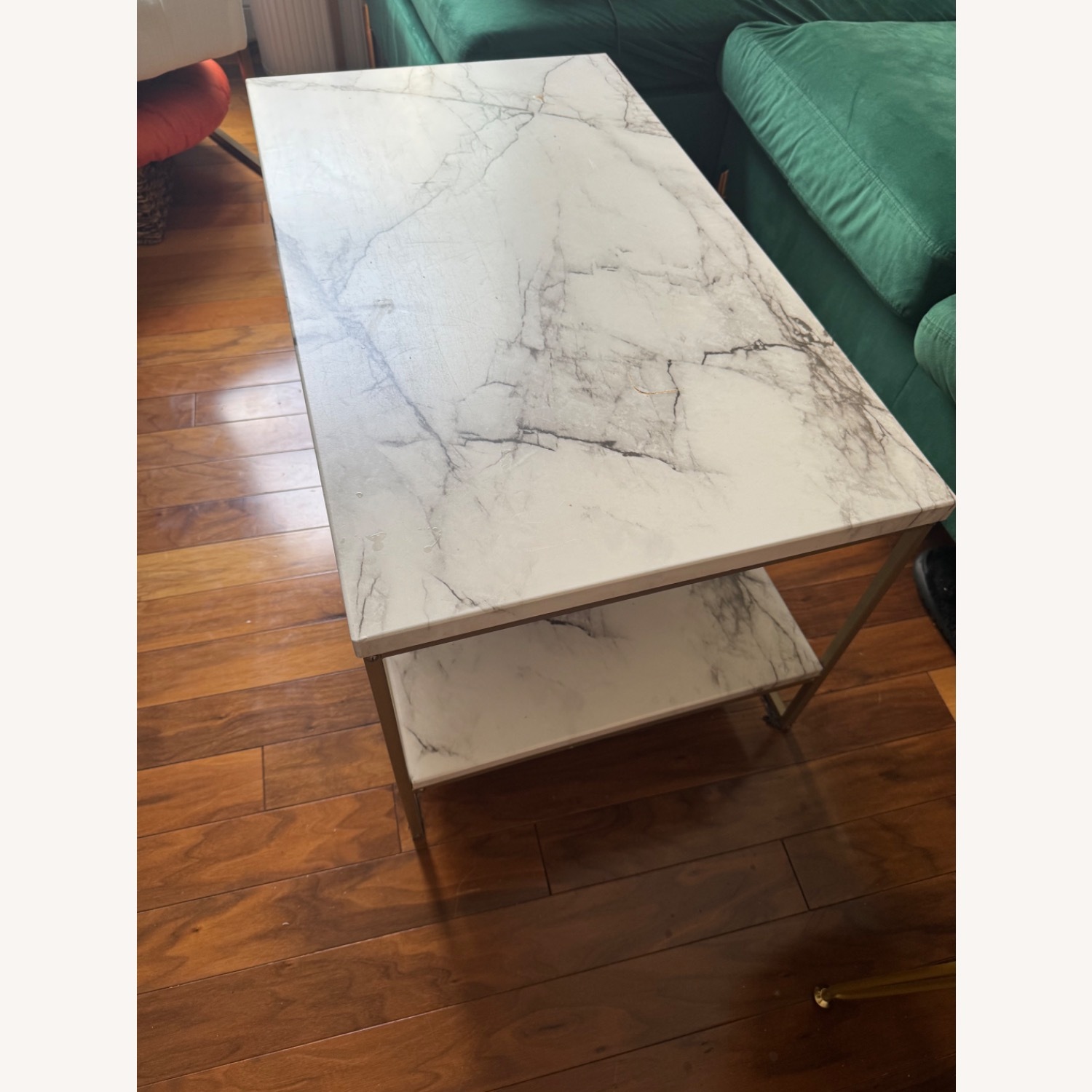 Marble Top Coffee Table with Gold Frame - image-2