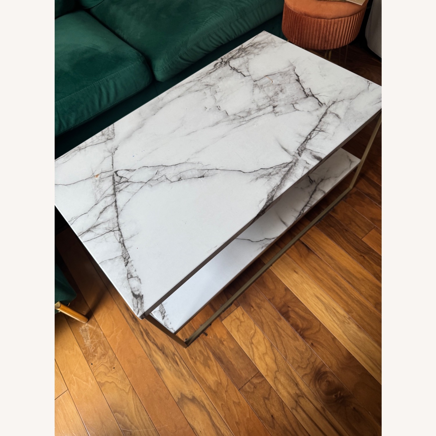 Marble Top Coffee Table with Gold Frame - image-1