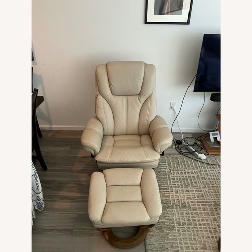 Used Perkins Taupe Micro Recliner & Ottoman for sale on AptDeco