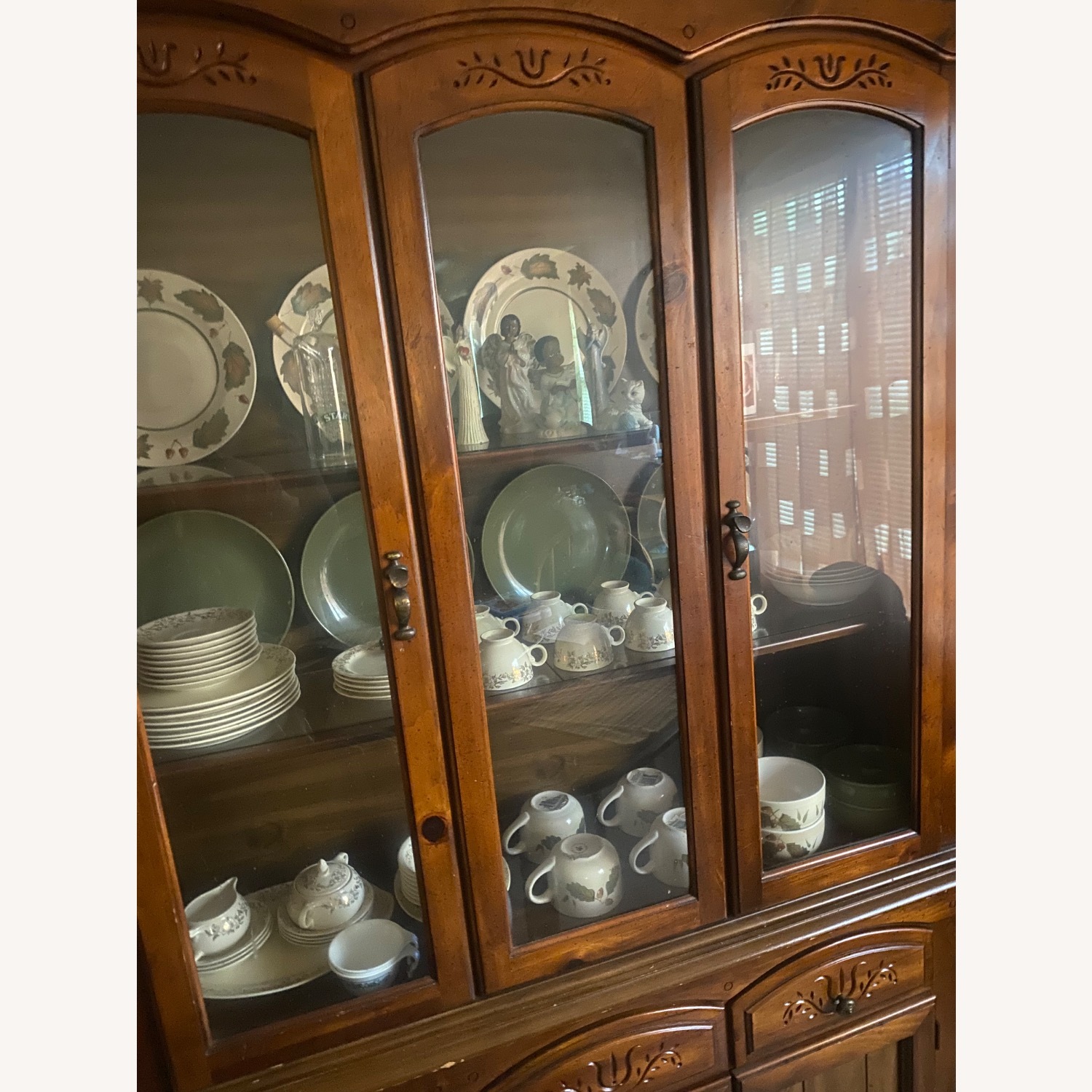 Vintage 2 piece Dark Brown Wood China Cabinet  - image-1