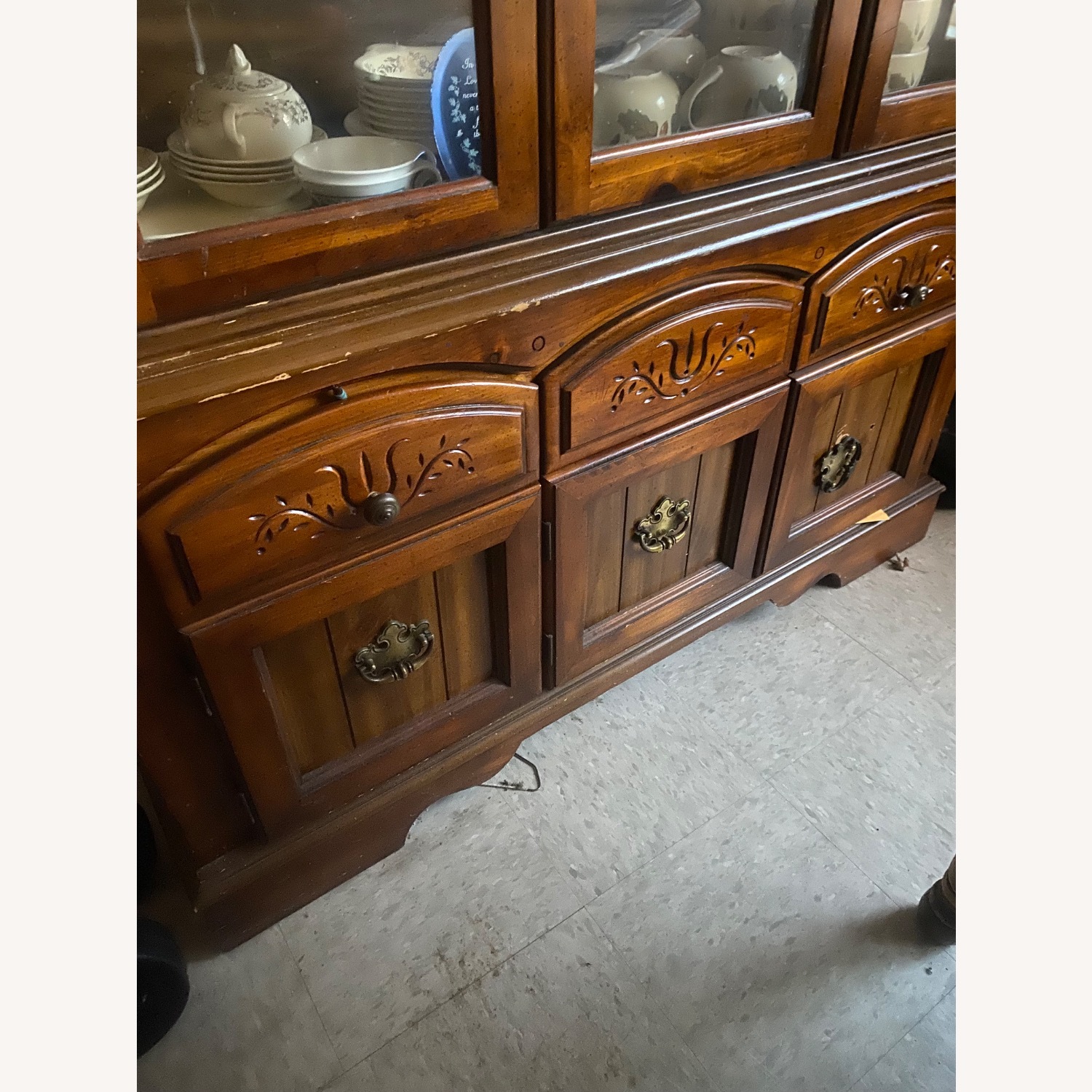 Vintage 2 piece Dark Brown Wood China Cabinet  - image-3