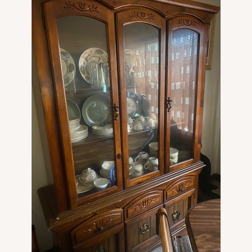 Used Vintage 2 piece Dark Brown Wood China Cabinet  for sale on AptDeco