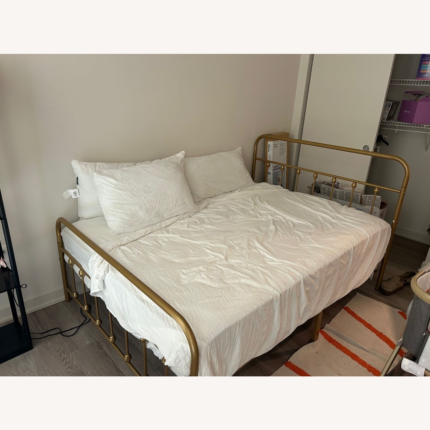 Full sized Gold Metal Bed Frame - image-1