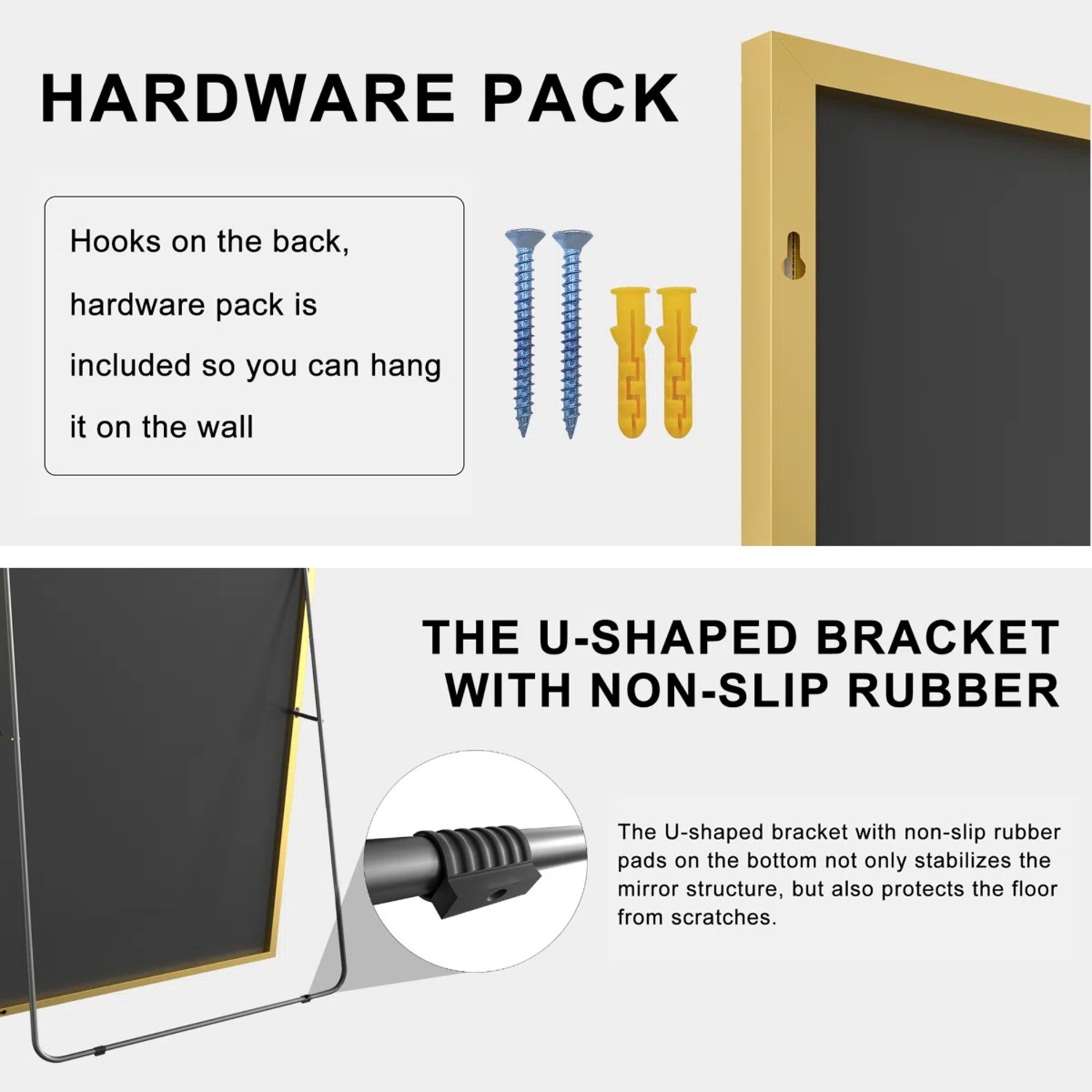 Rectangular Frame Aluminum Alloy Gold Oversized Standing Mirror - image-3