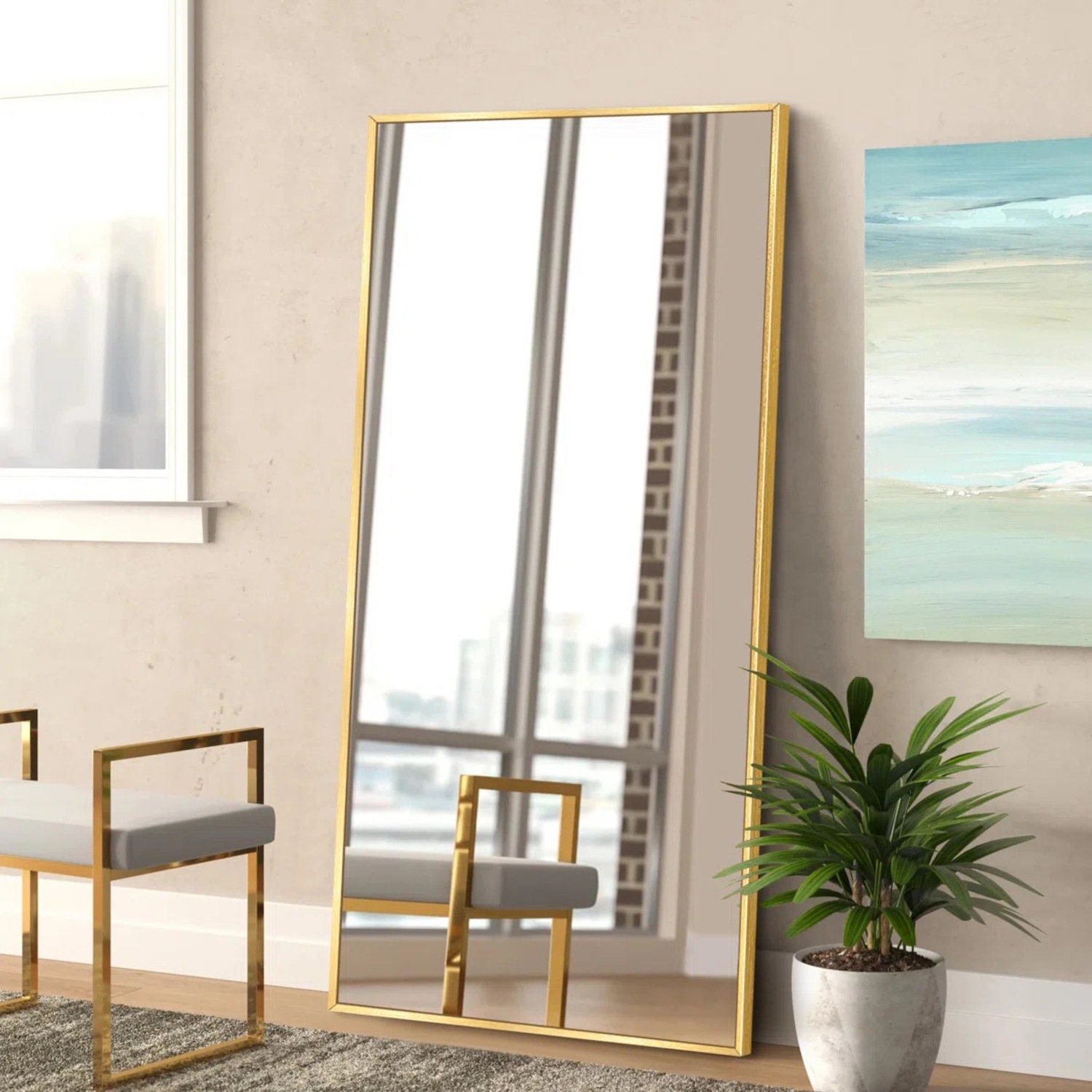 Rectangular Frame Aluminum Alloy Gold Oversized Standing Mirror - image-2