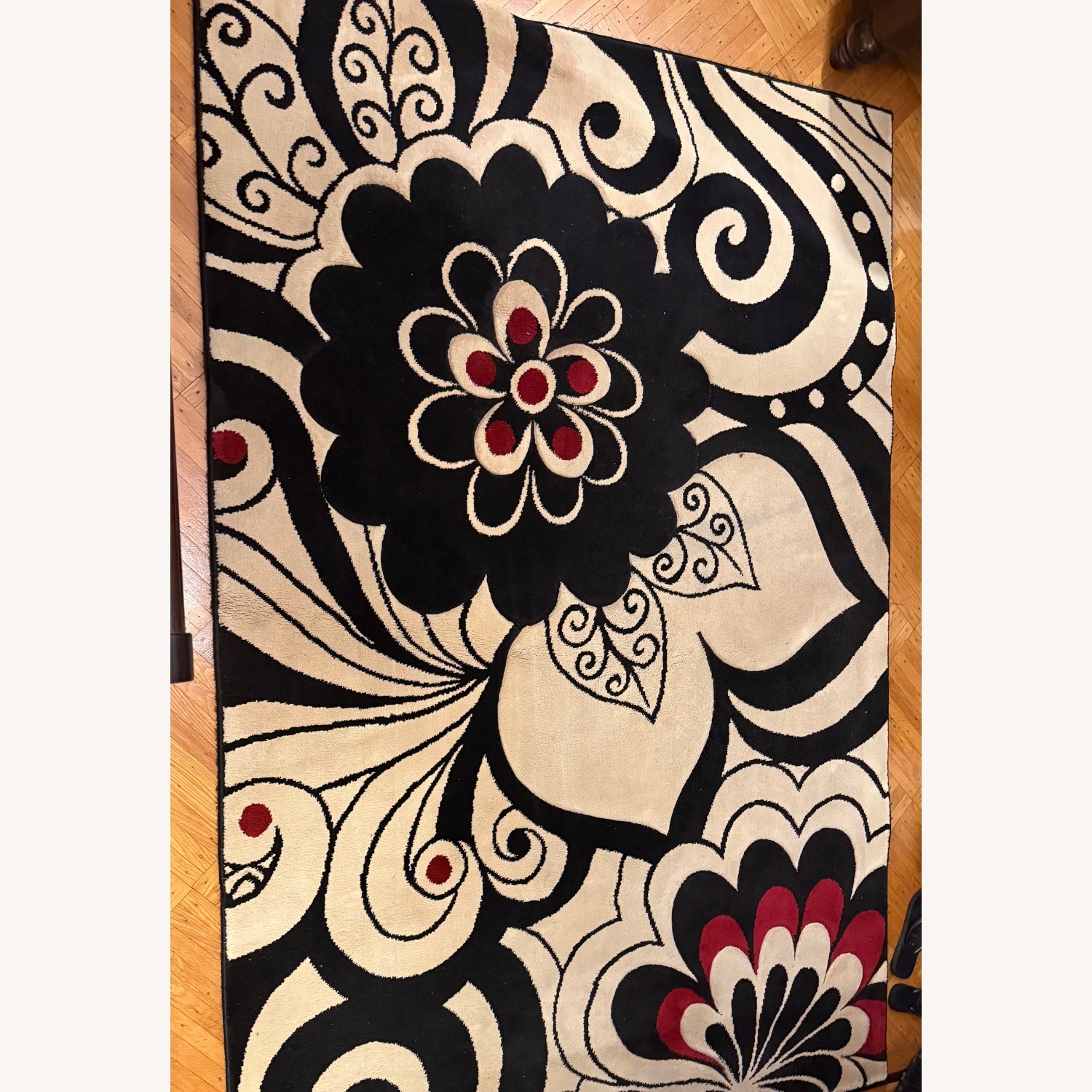 Cream Rug with Red and Black Accents - image-1