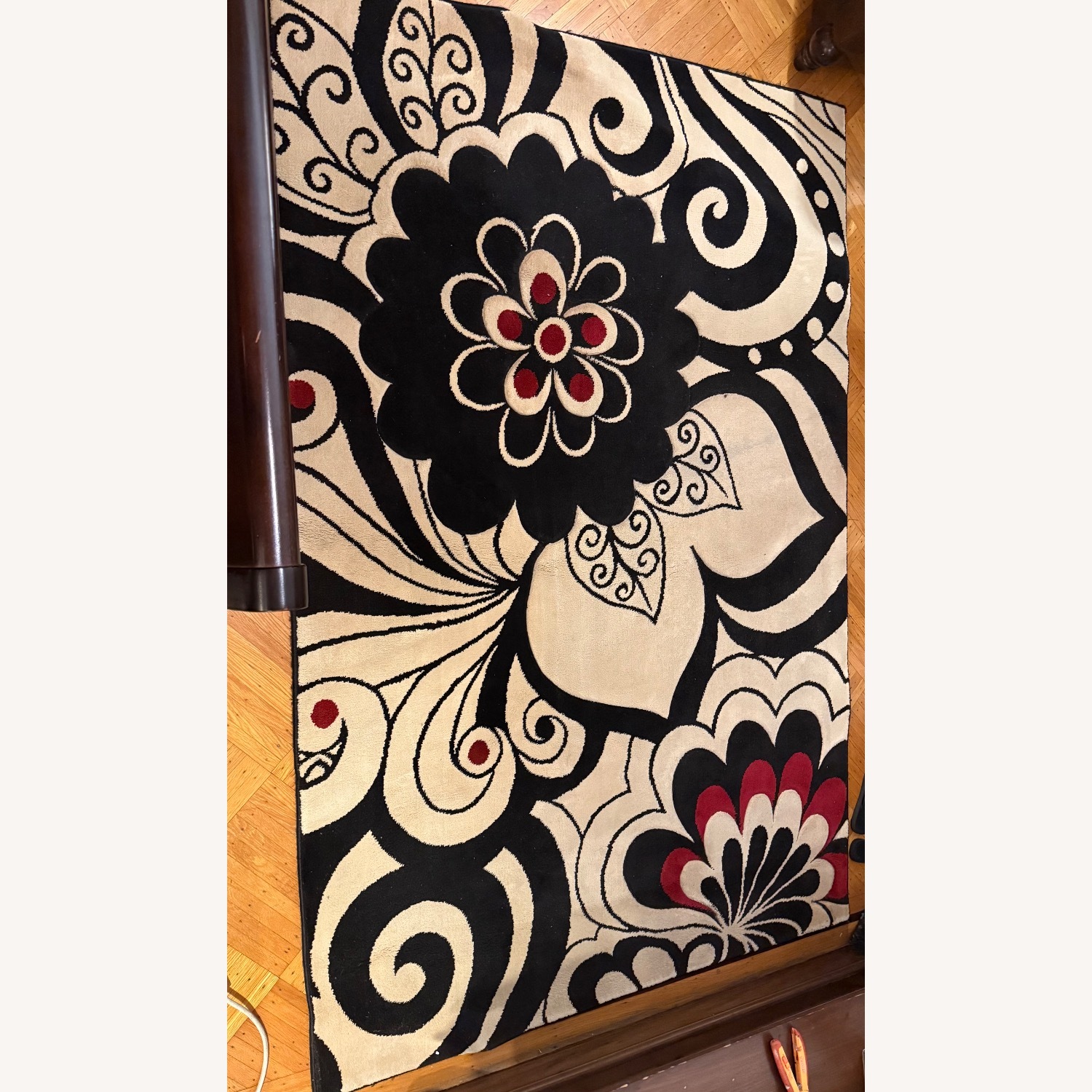 Cream Rug with Red and Black Accents - image-3