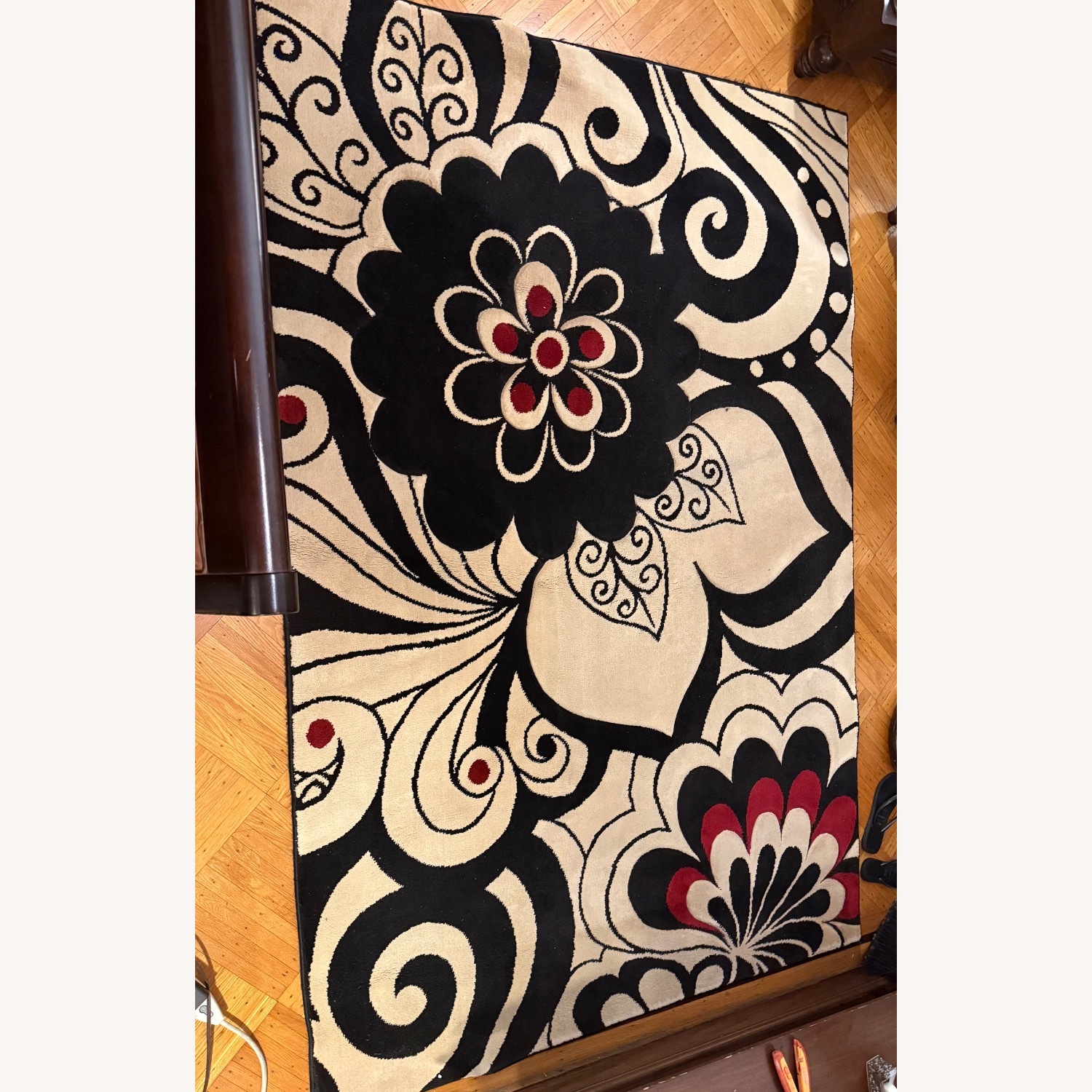 Cream Rug with Red and Black Accents - image-4