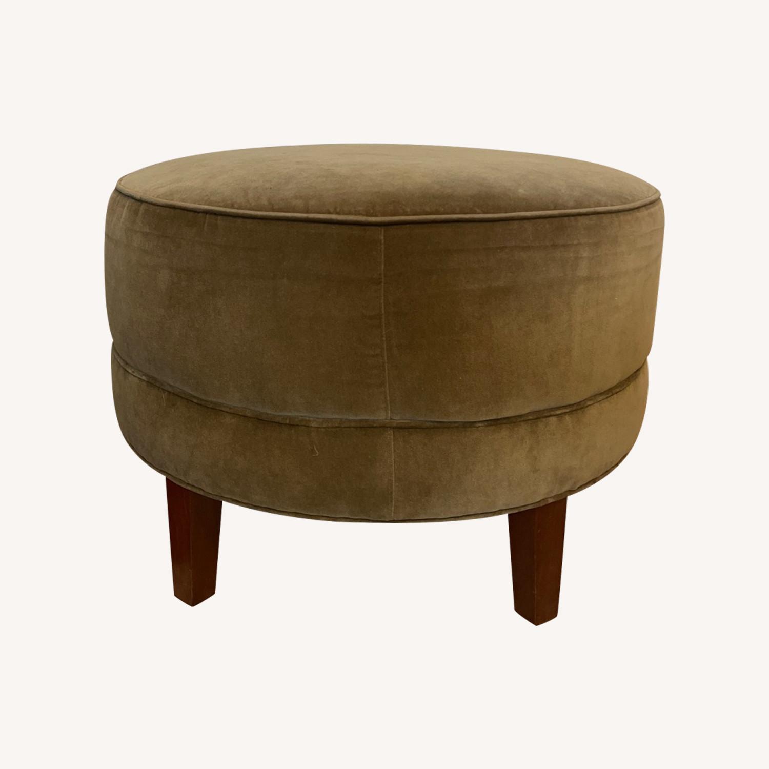 Ethan Allen Khaki Green Round Ottoman - image-0
