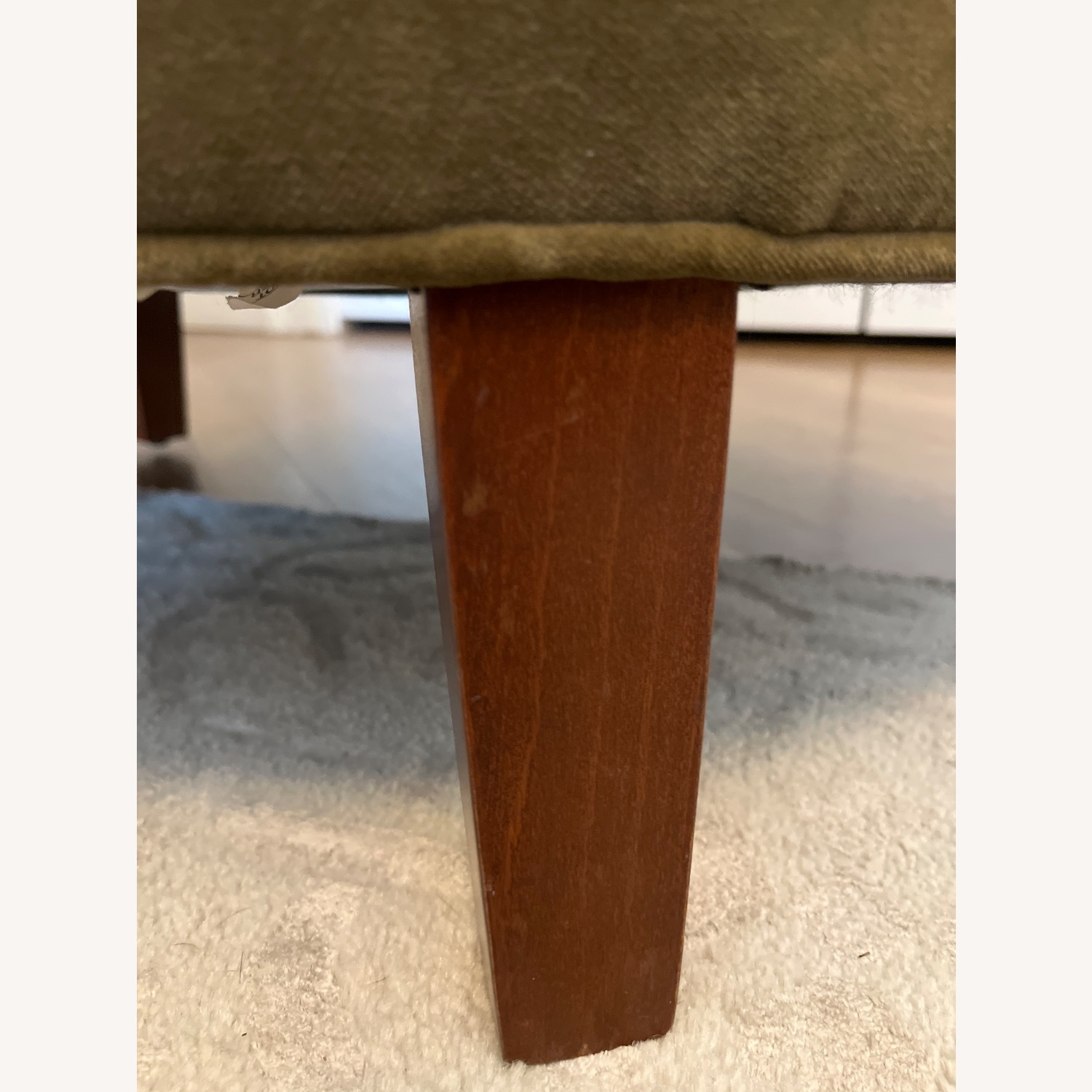 Ethan Allen Khaki Green Round Ottoman - image-4