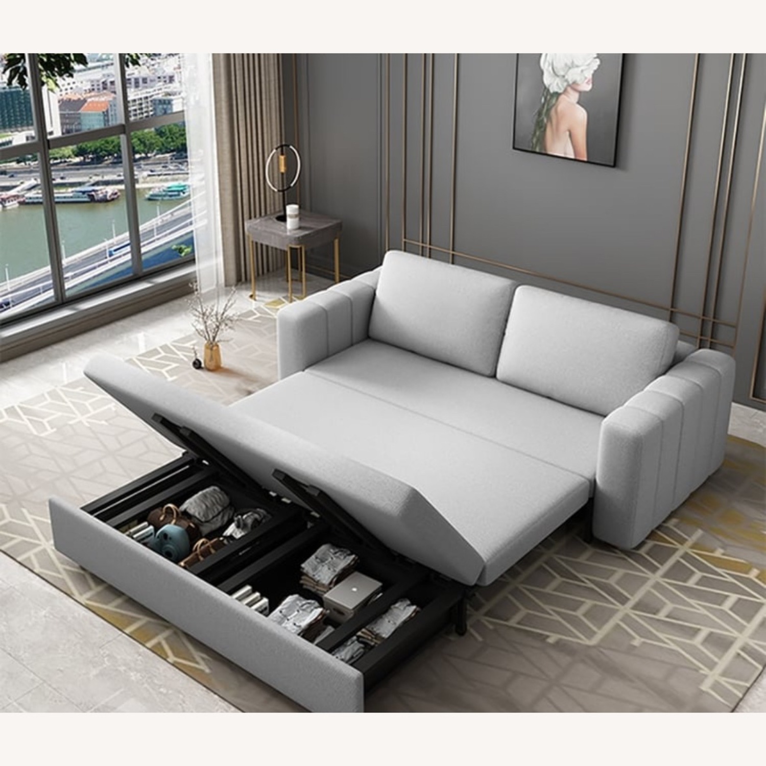 3-Seater Linen Convertible Sleeper Sofa - image-8