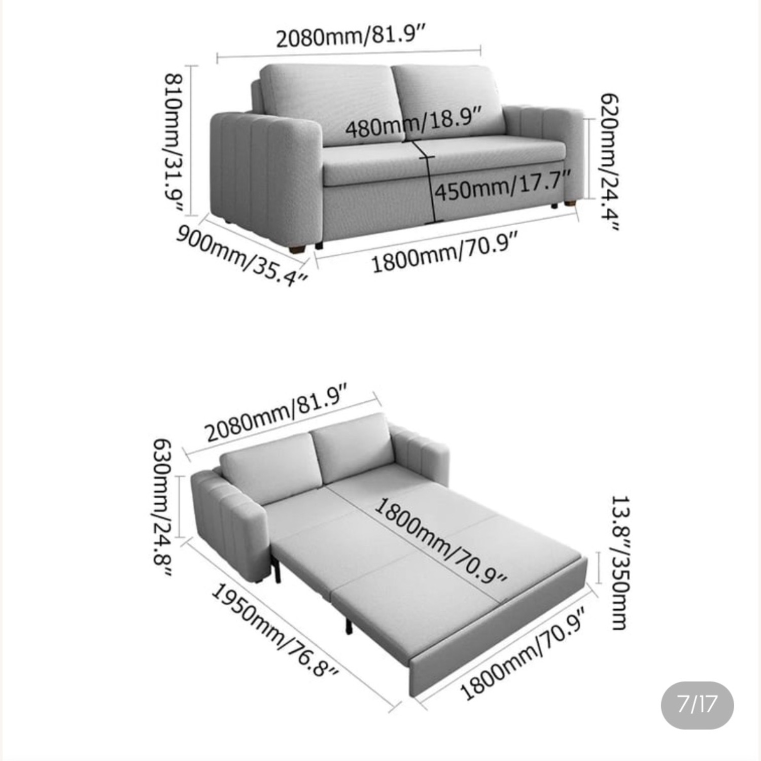 3-Seater Linen Convertible Sleeper Sofa - image-7