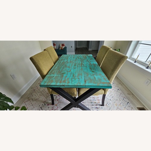 Used Reclaimed Wood Dining Table, Teal for sale on AptDeco
