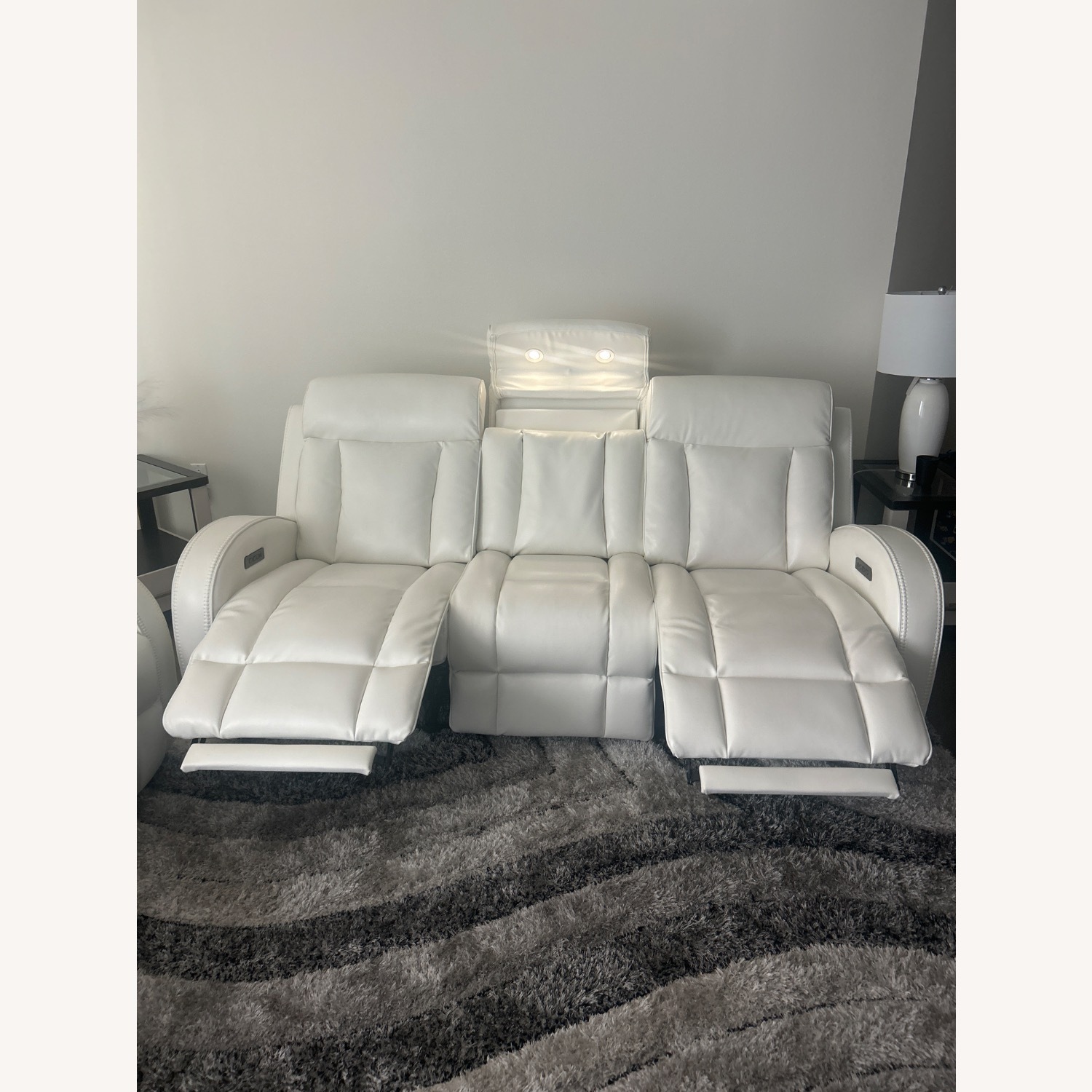 White Tuxedo Leather Sofa - image-2