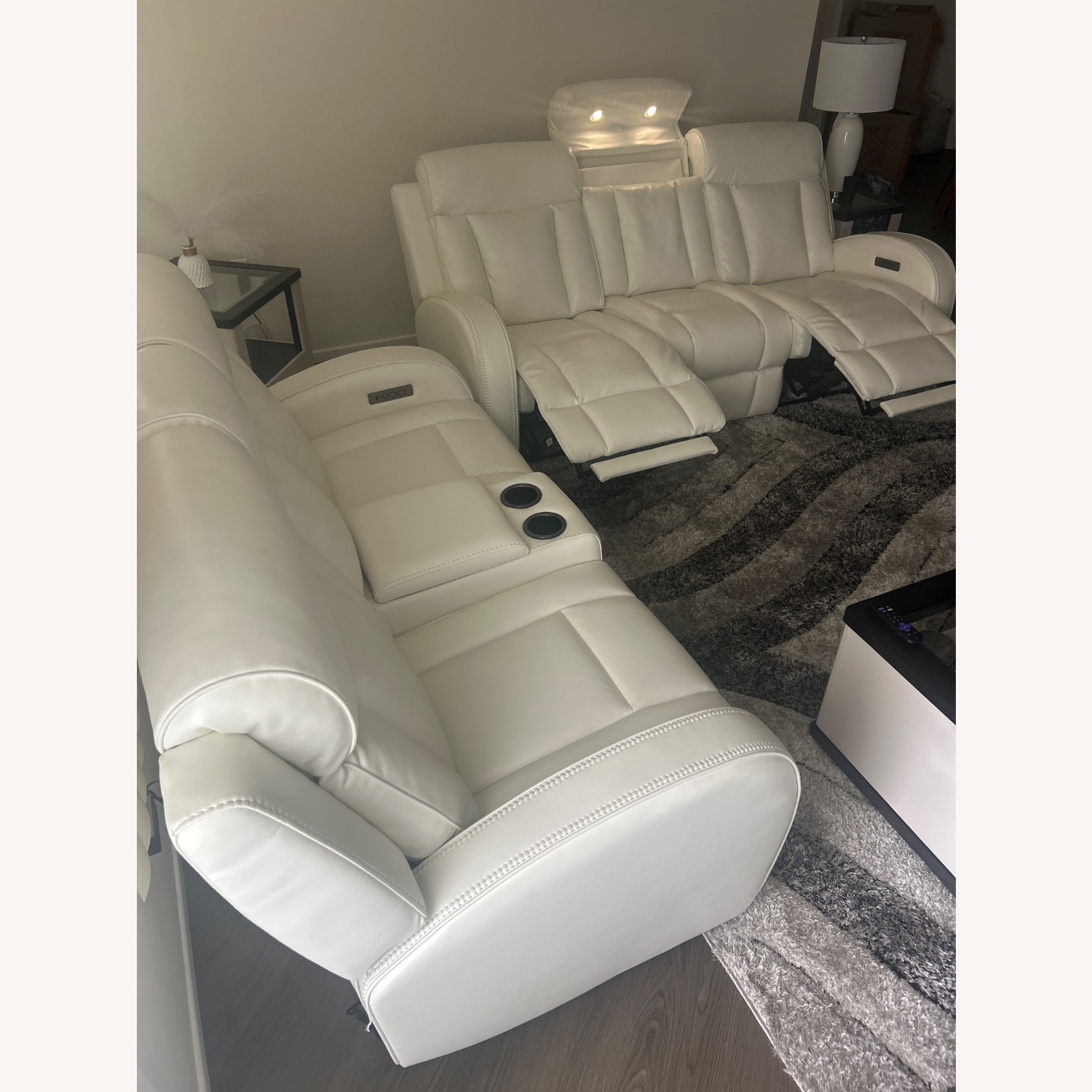 White Tuxedo Leather Sofa - image-4