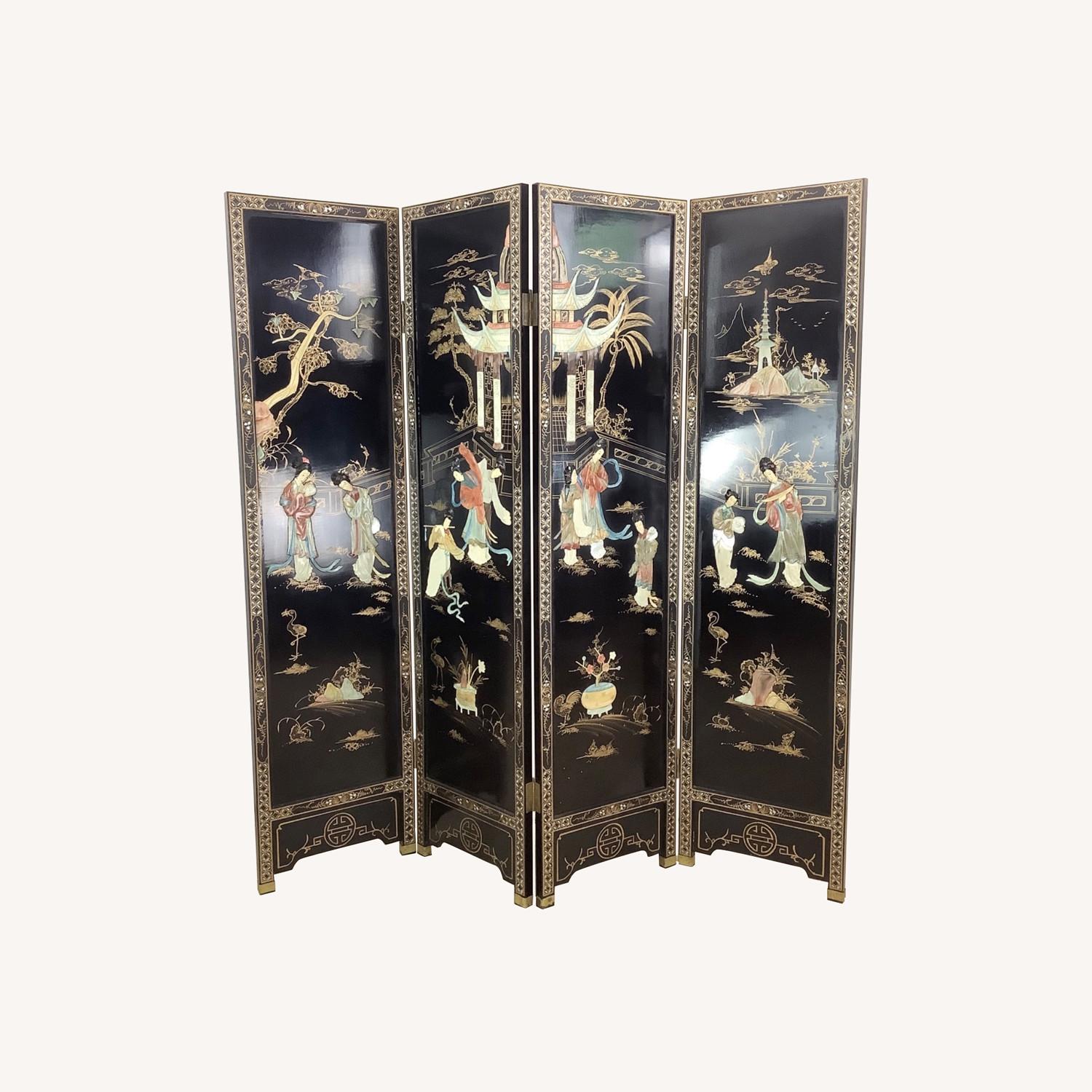  Vintage Hand-Painted Chinoiserie Folding Screen - image-0