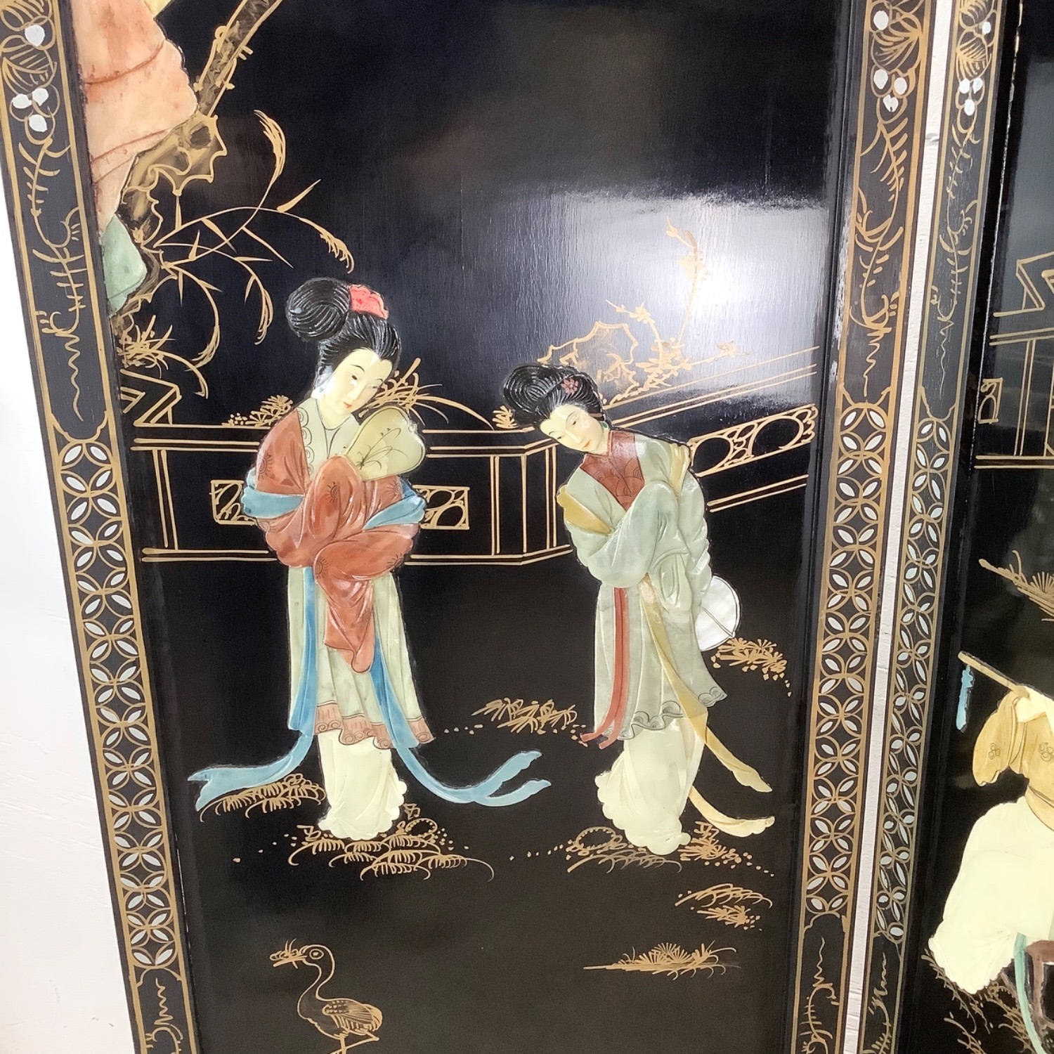  Vintage Hand-Painted Chinoiserie Folding Screen - image-8