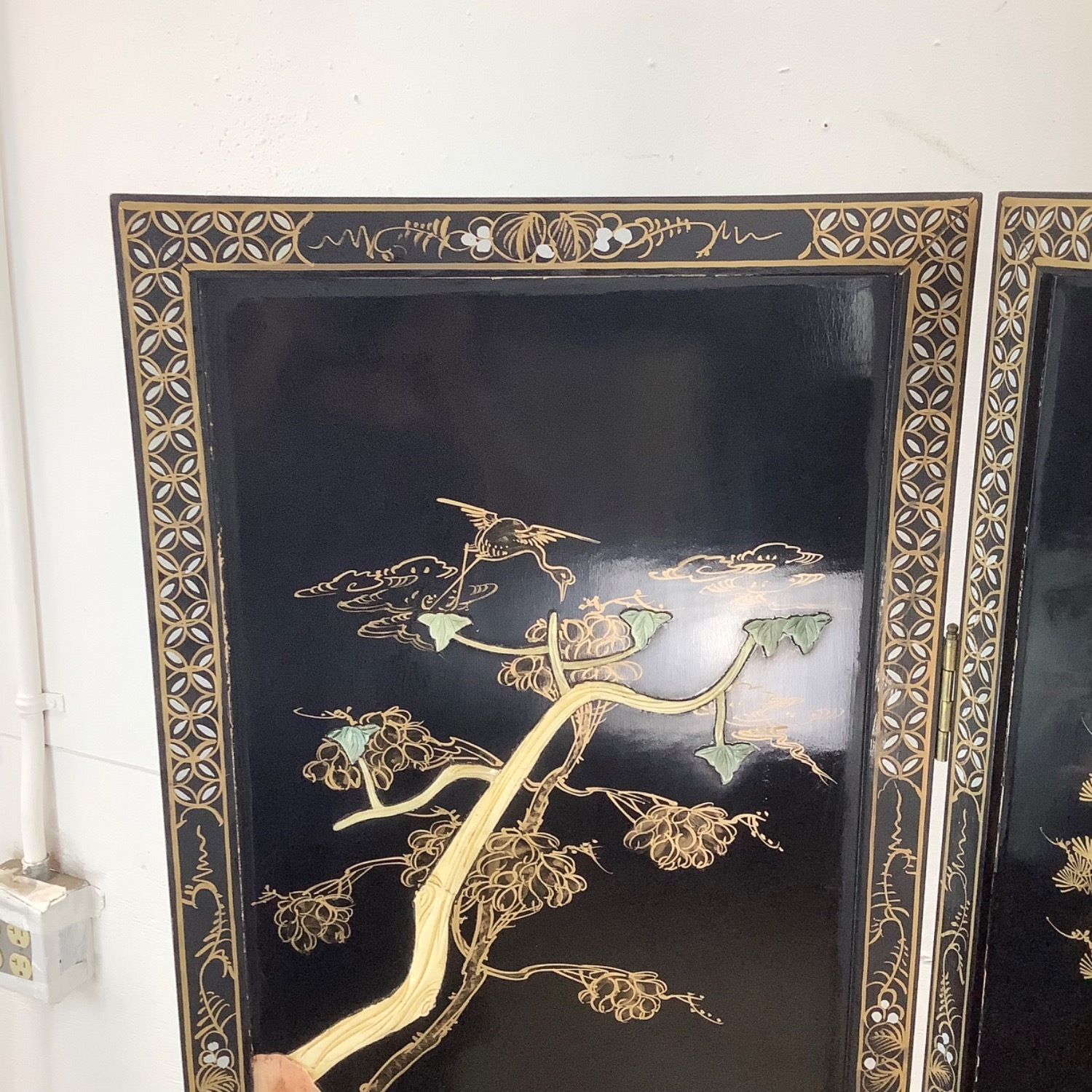  Vintage Hand-Painted Chinoiserie Folding Screen - image-7