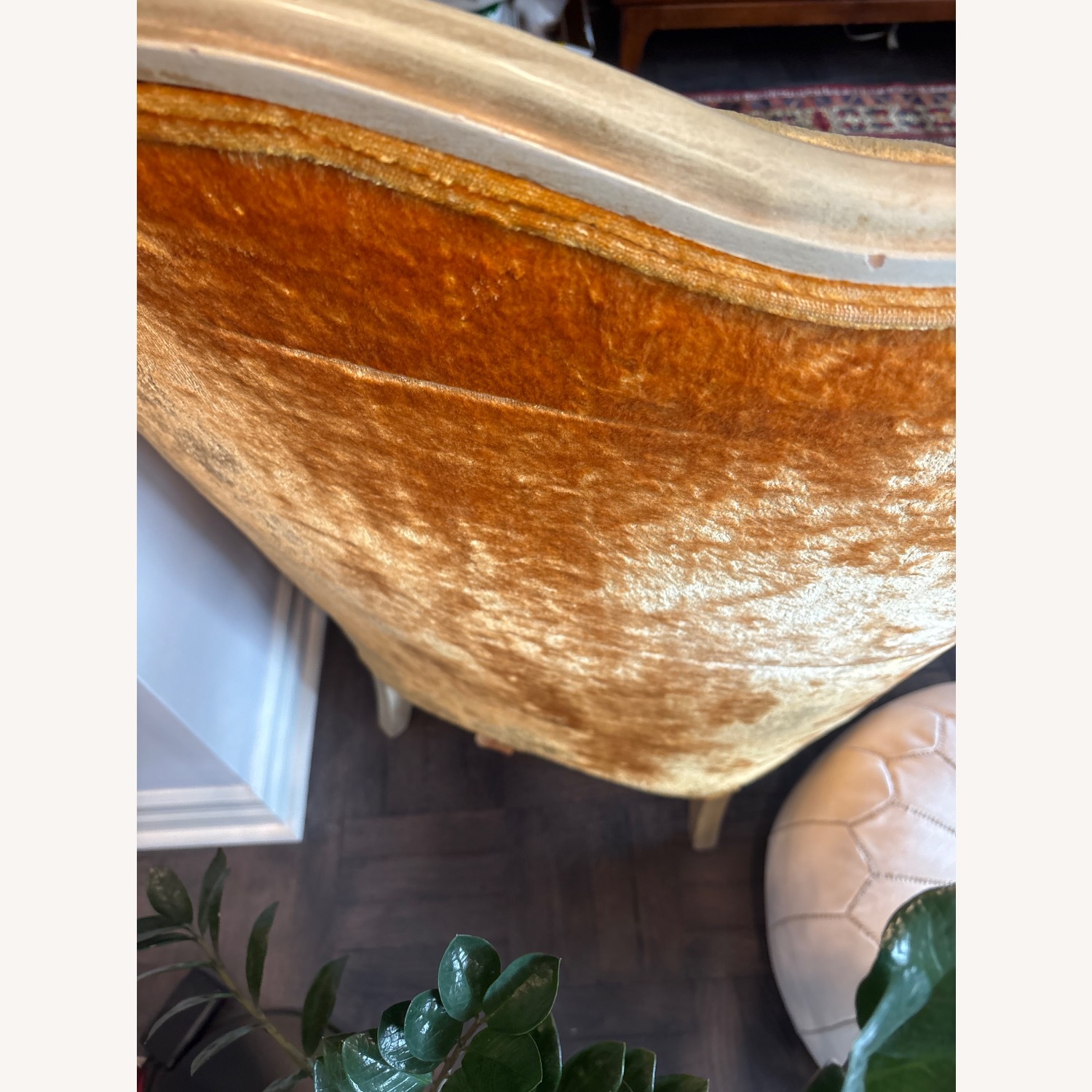 Vintage Queen Anne Gold Velvet Armchair - image-8